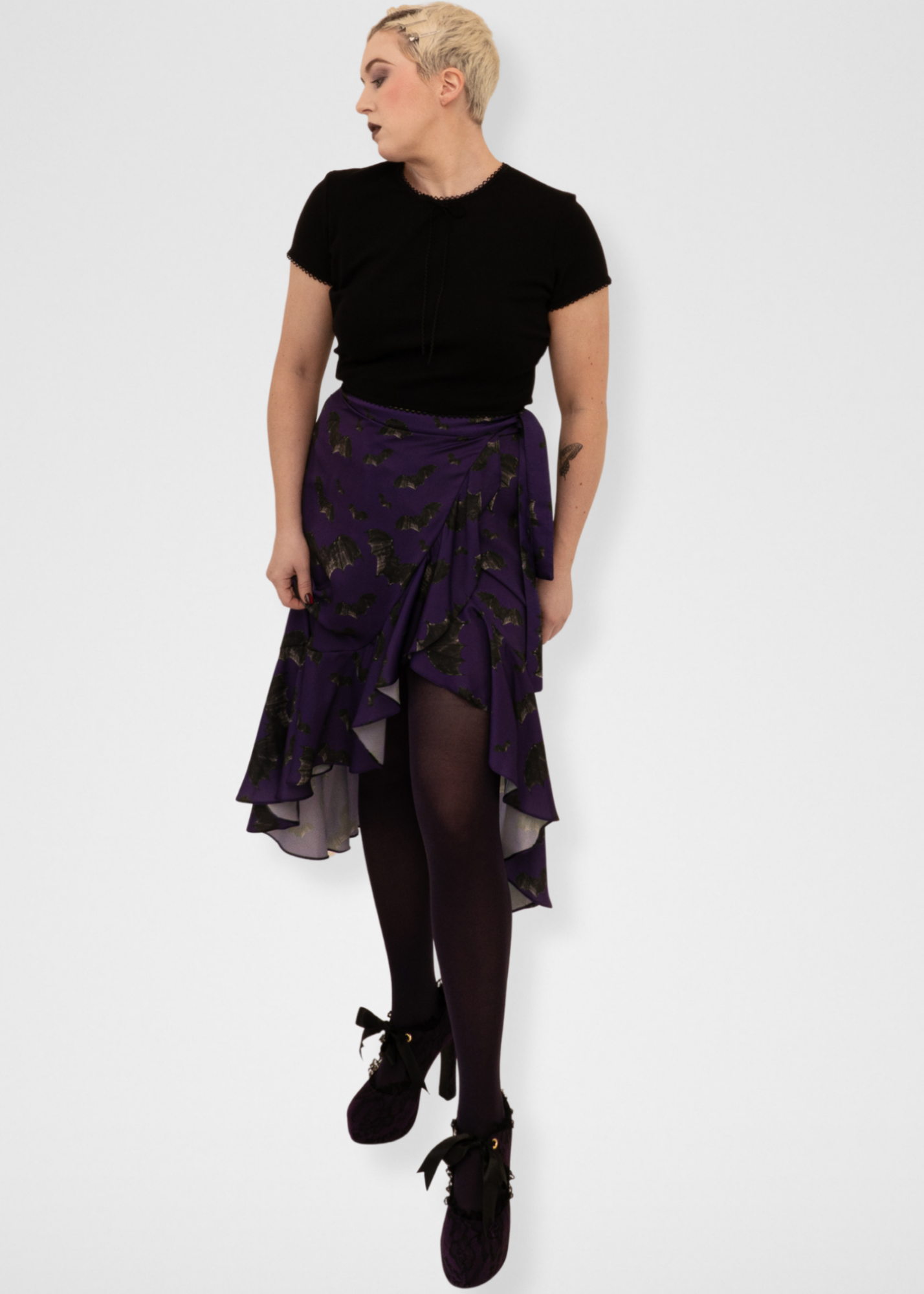 Bats Ruffle Midi Wrap Skirt - Dark Purple