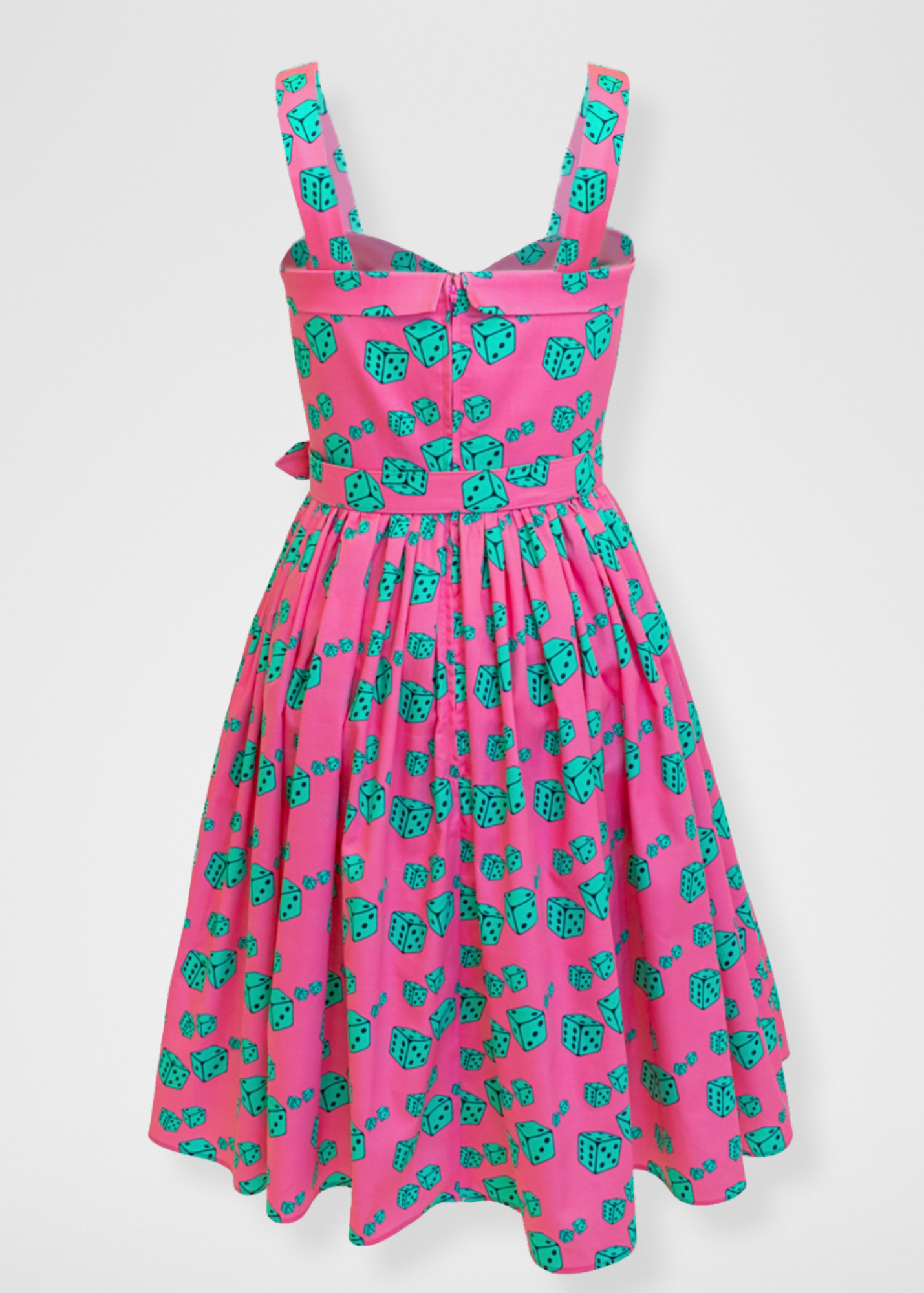 The Marilyn Dress - Roll The Dice Print In Pink & Turquoise