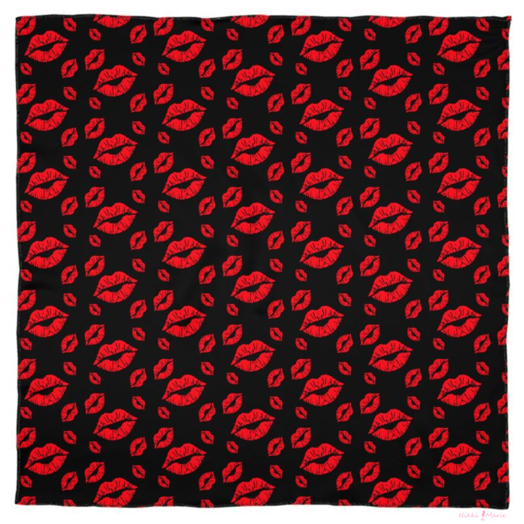Filakia Kisses Print - Silk Sheer Georgette Scarf - Black