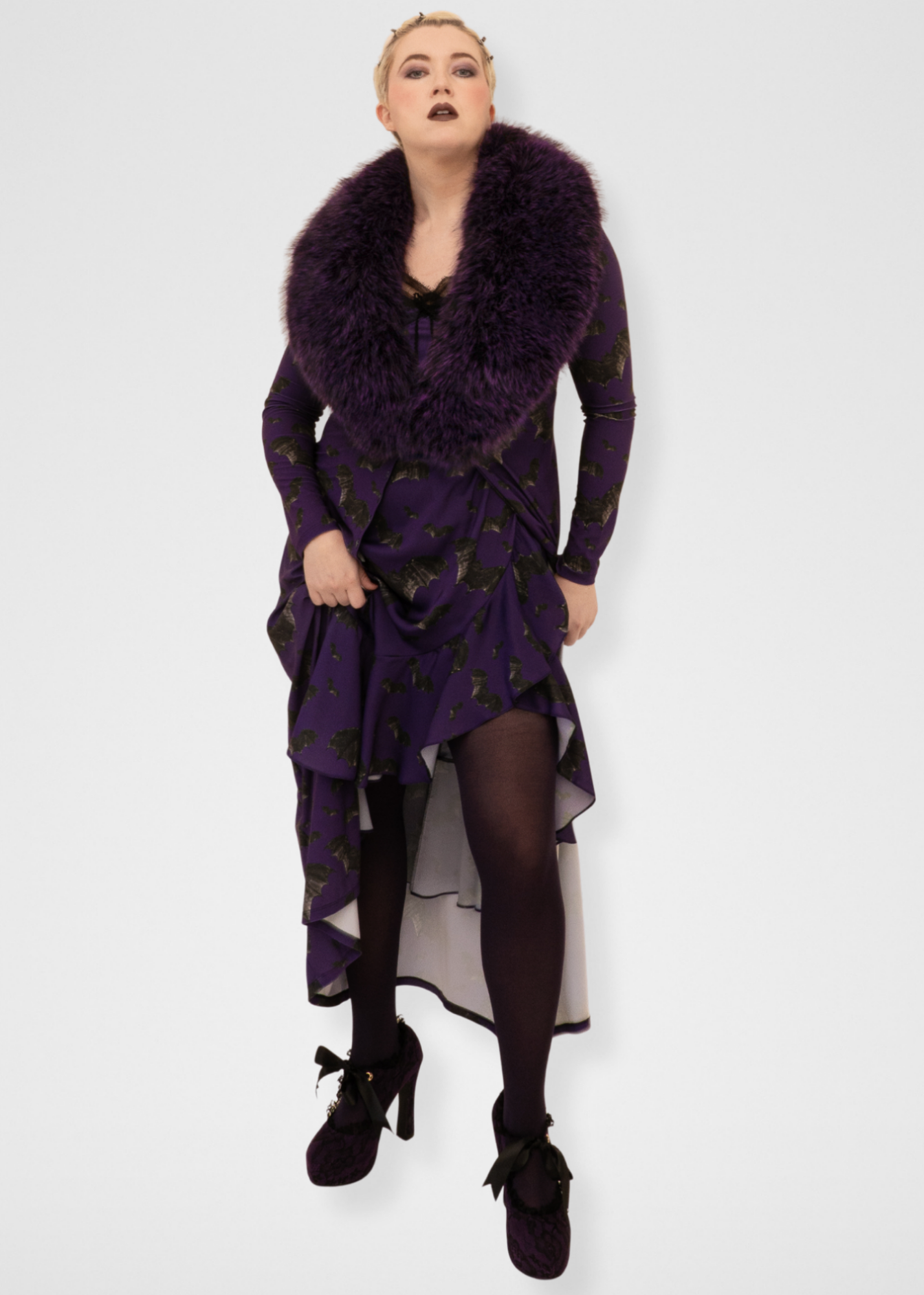 Bats Ruffle Midi Wrap Skirt - Dark Purple