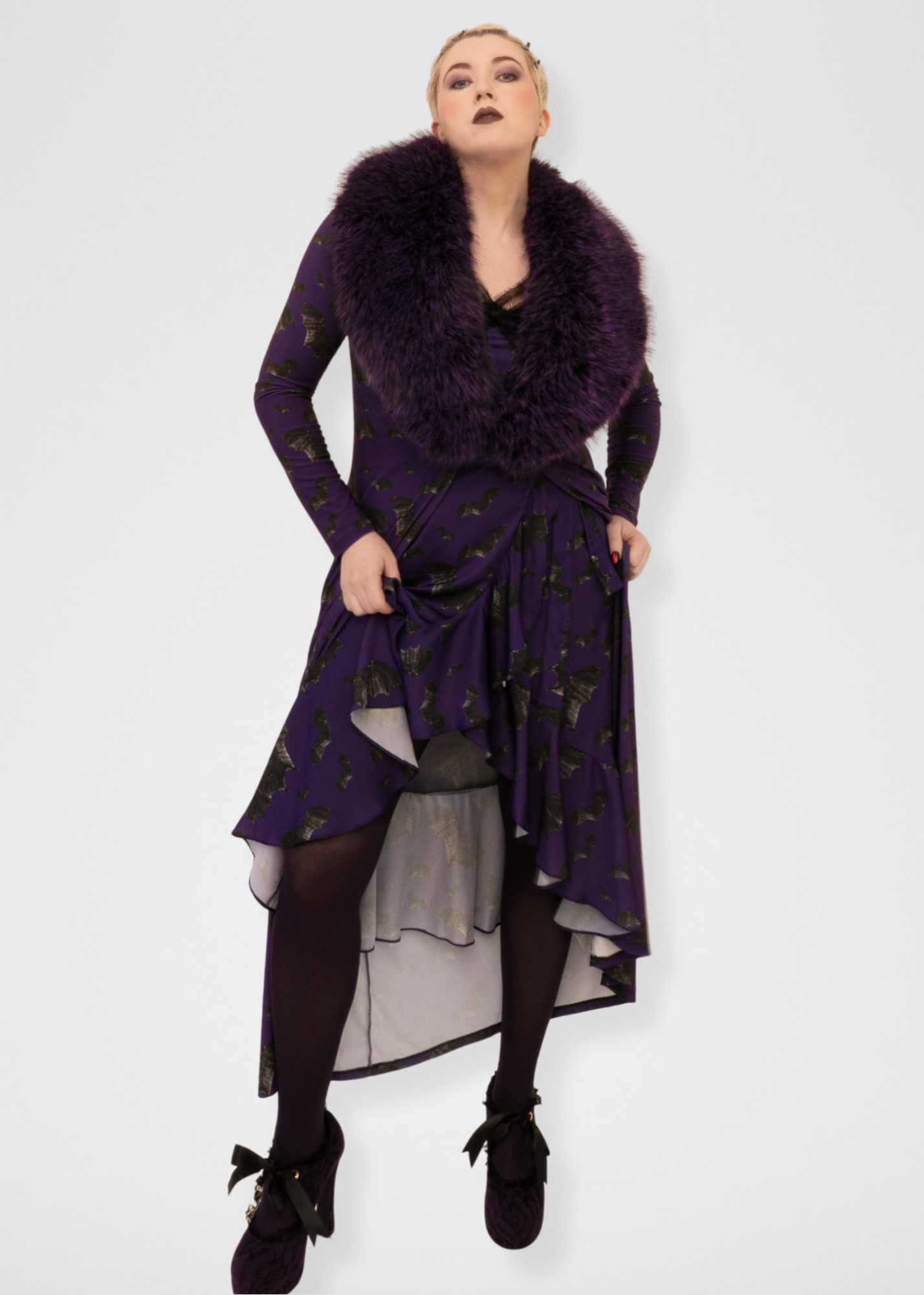 Bats Ruffle Midi Wrap Skirt - Dark Purple