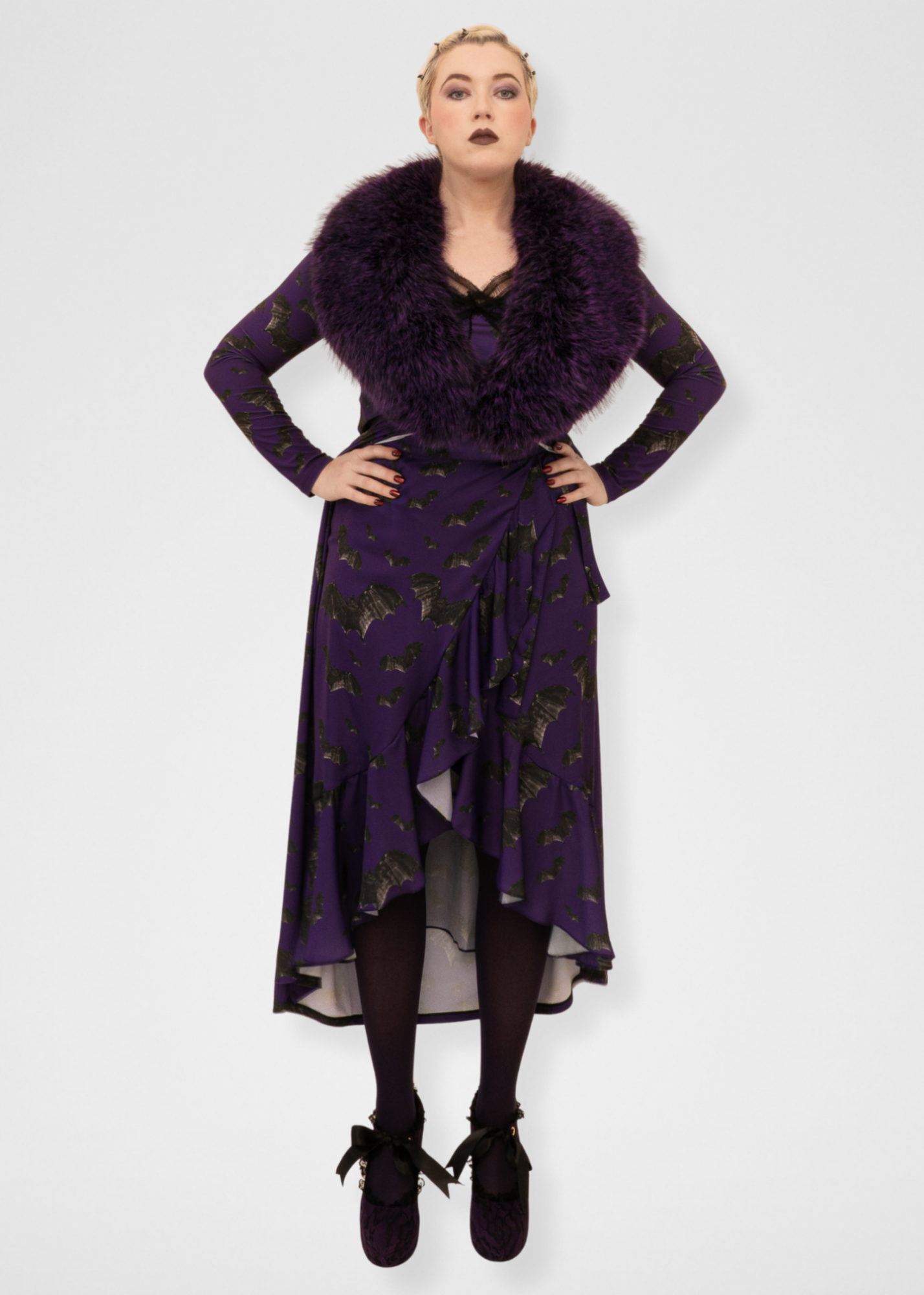 Bats Ruffle Midi Wrap Skirt - Dark Purple