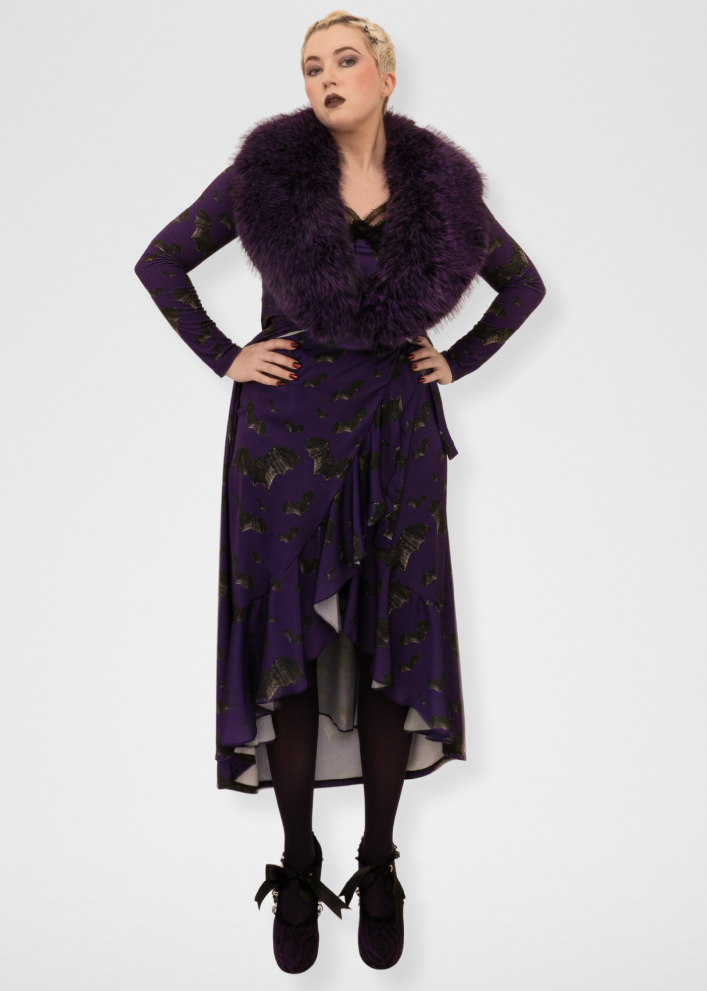 Bats Ruffle Midi Wrap Skirt - Dark Purple