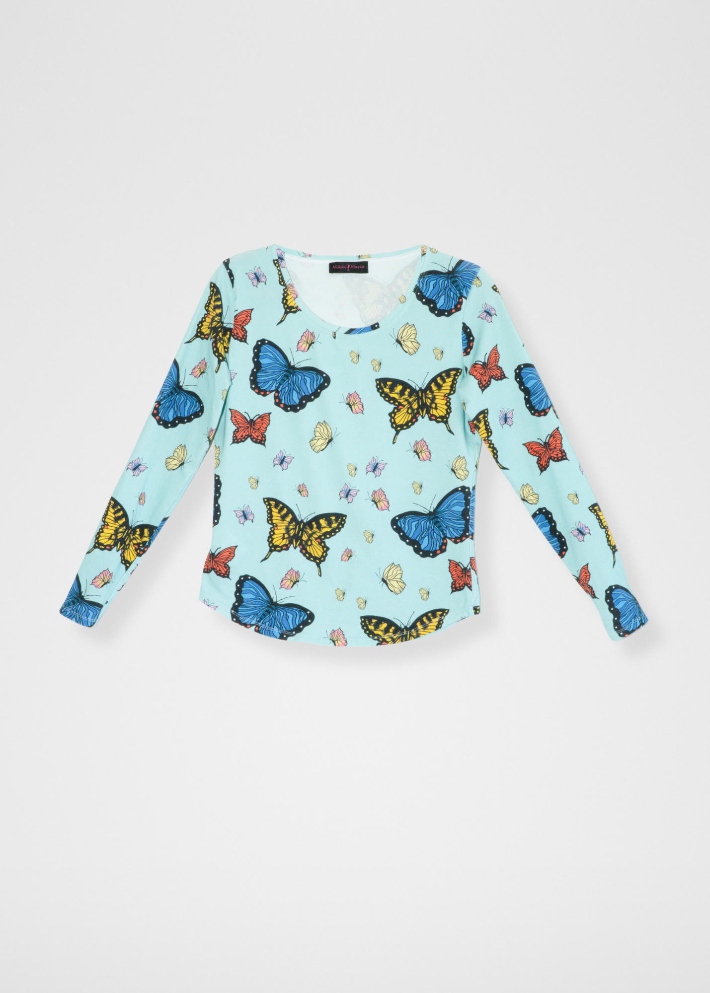 Butterflies Tee - Long Sleeve In Sky Blue