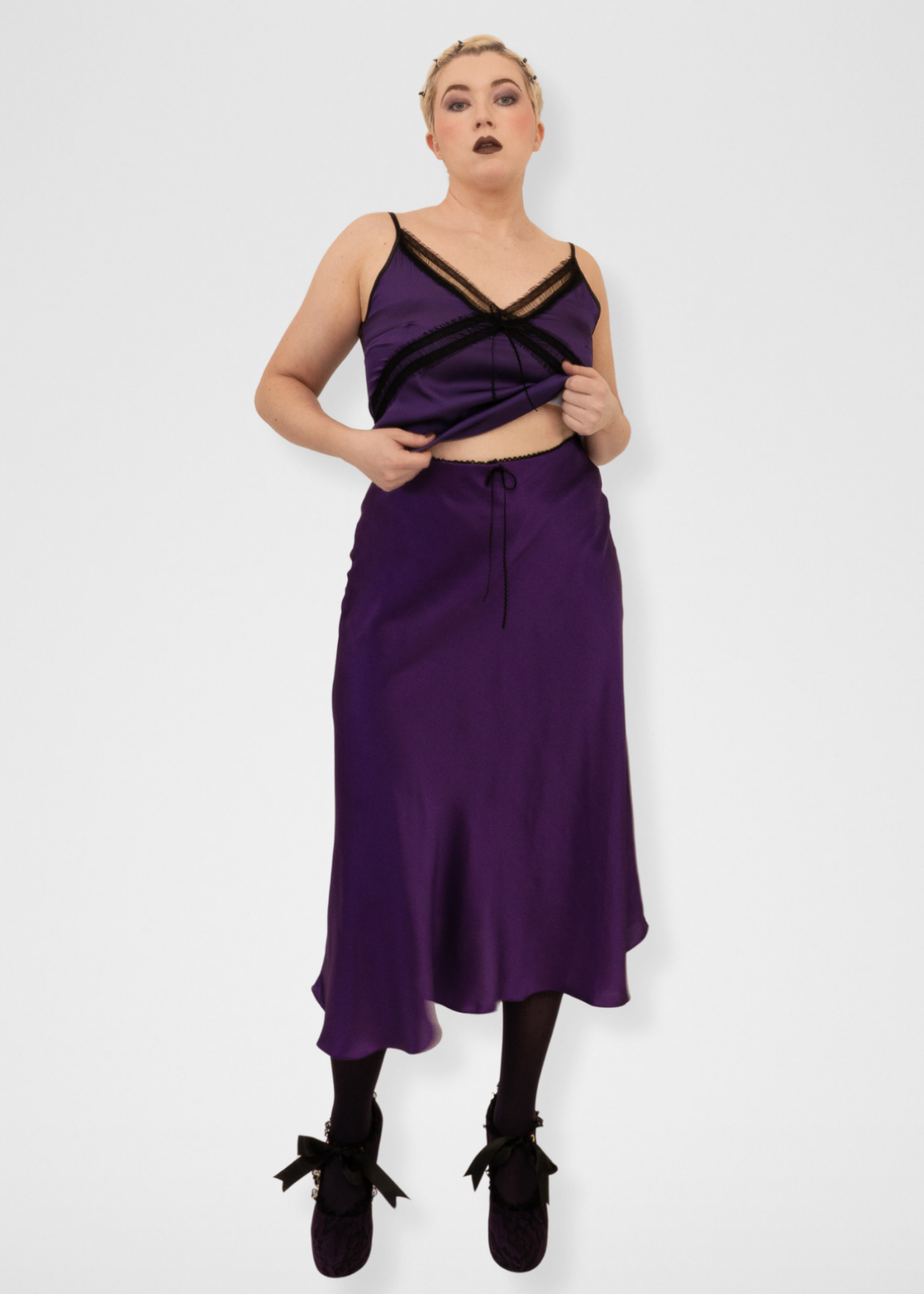 Silk Midi Slip Skirt - Dark Purple