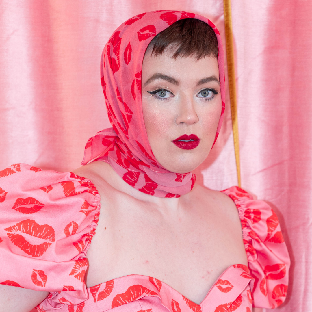 Filakia Kisses Print - Silk Sheer Georgette Scarf - Pink