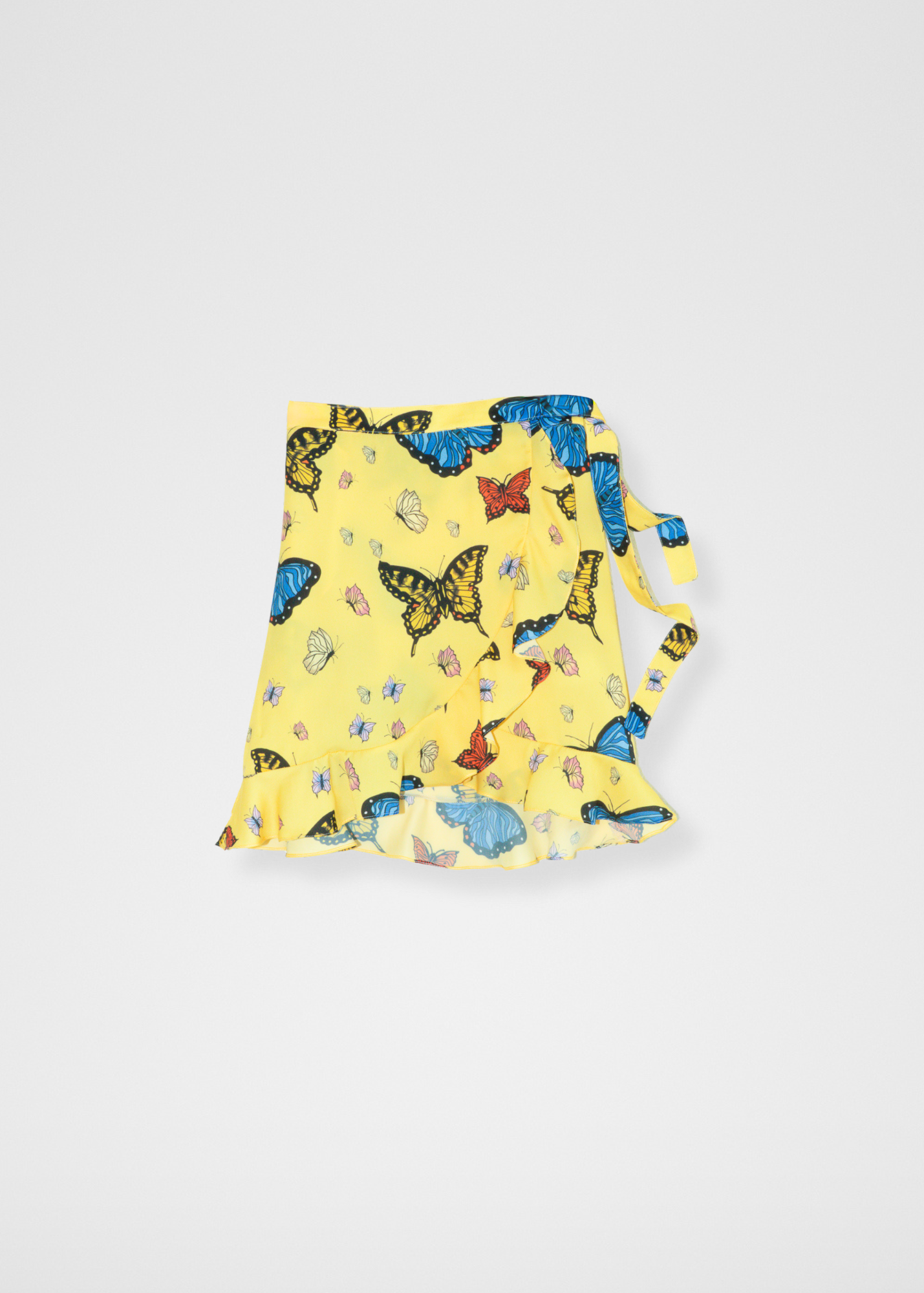 Butterflies Ruffle Mini Wrap Skirt - Yellow