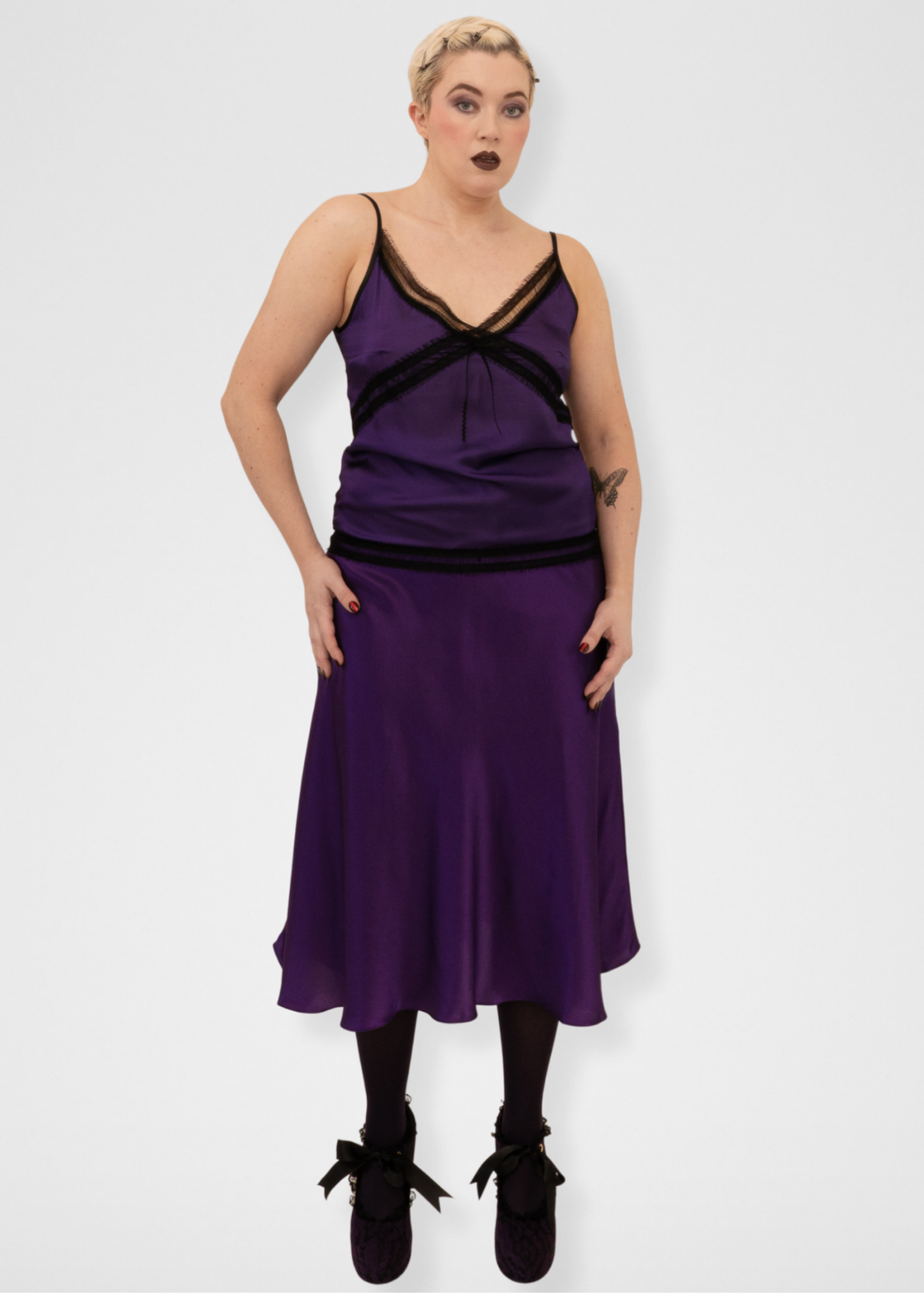 Silk Midi Slip Skirt - Dark Purple