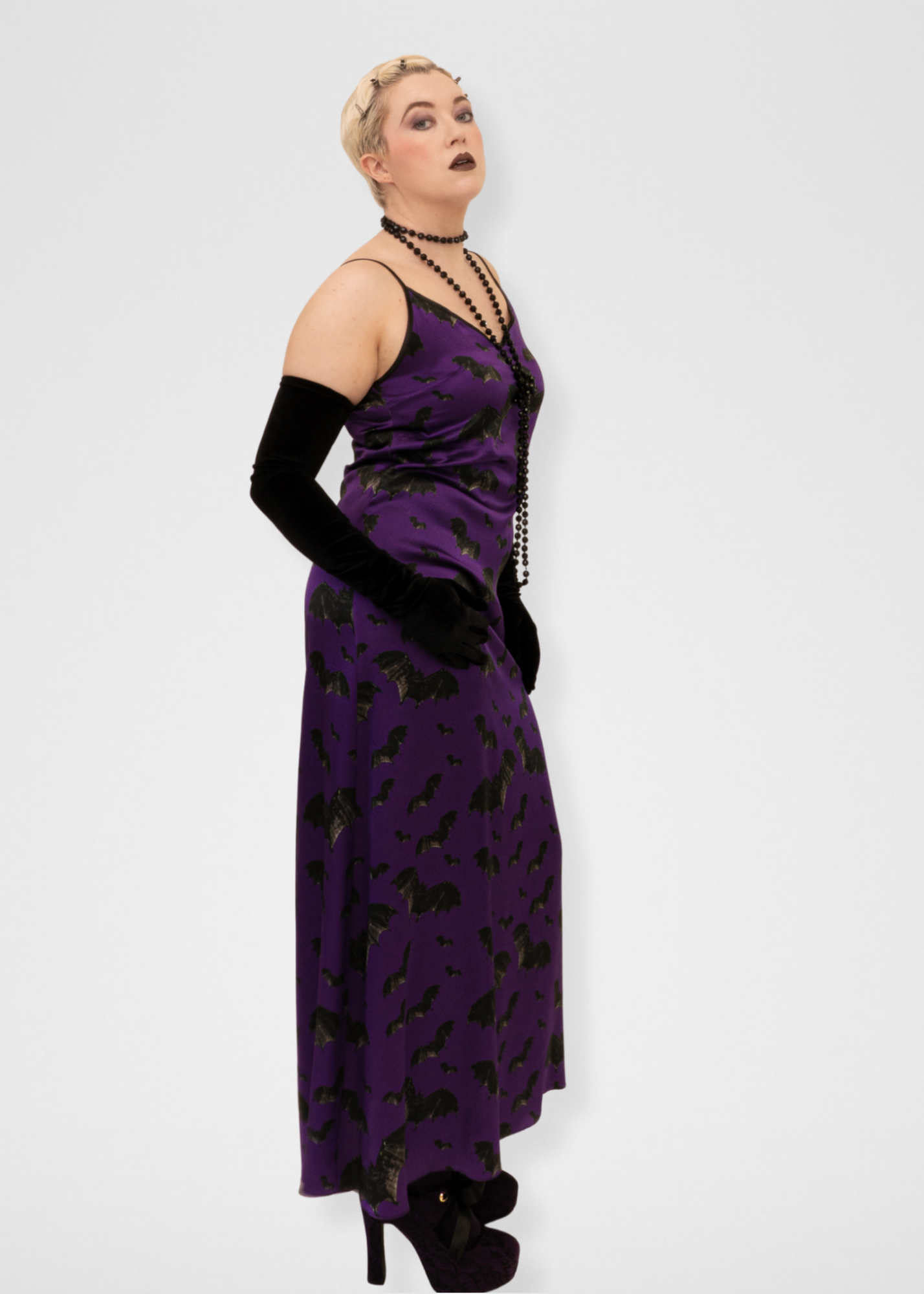 Bats Silk Maxi Slip Dress - Dark Purple