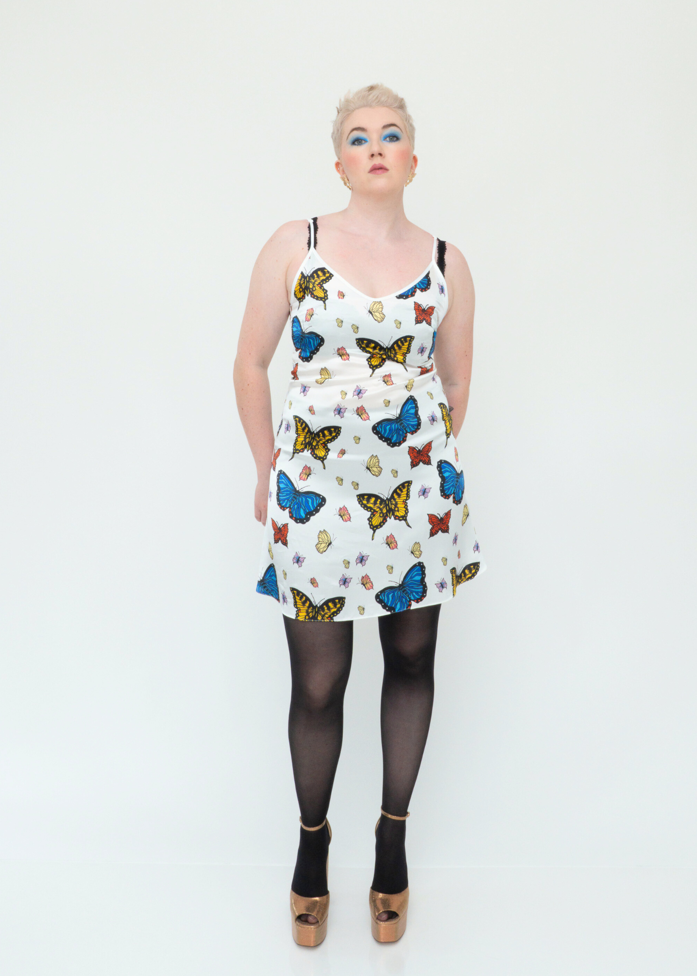 Butterflies Silk Mini Slip Dress - White