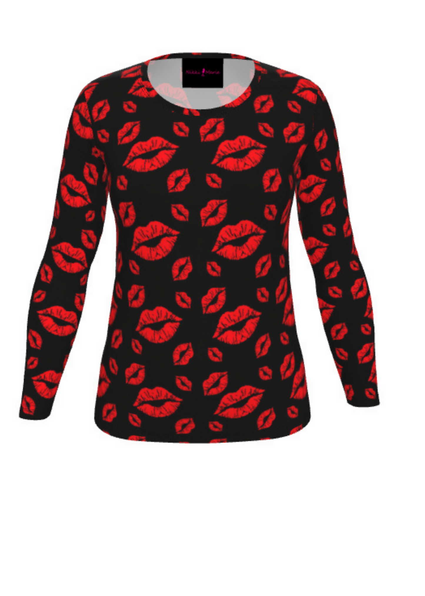 SAMPLE Filakia Kisses Red Lip Print Long Sleeve Tee - Black