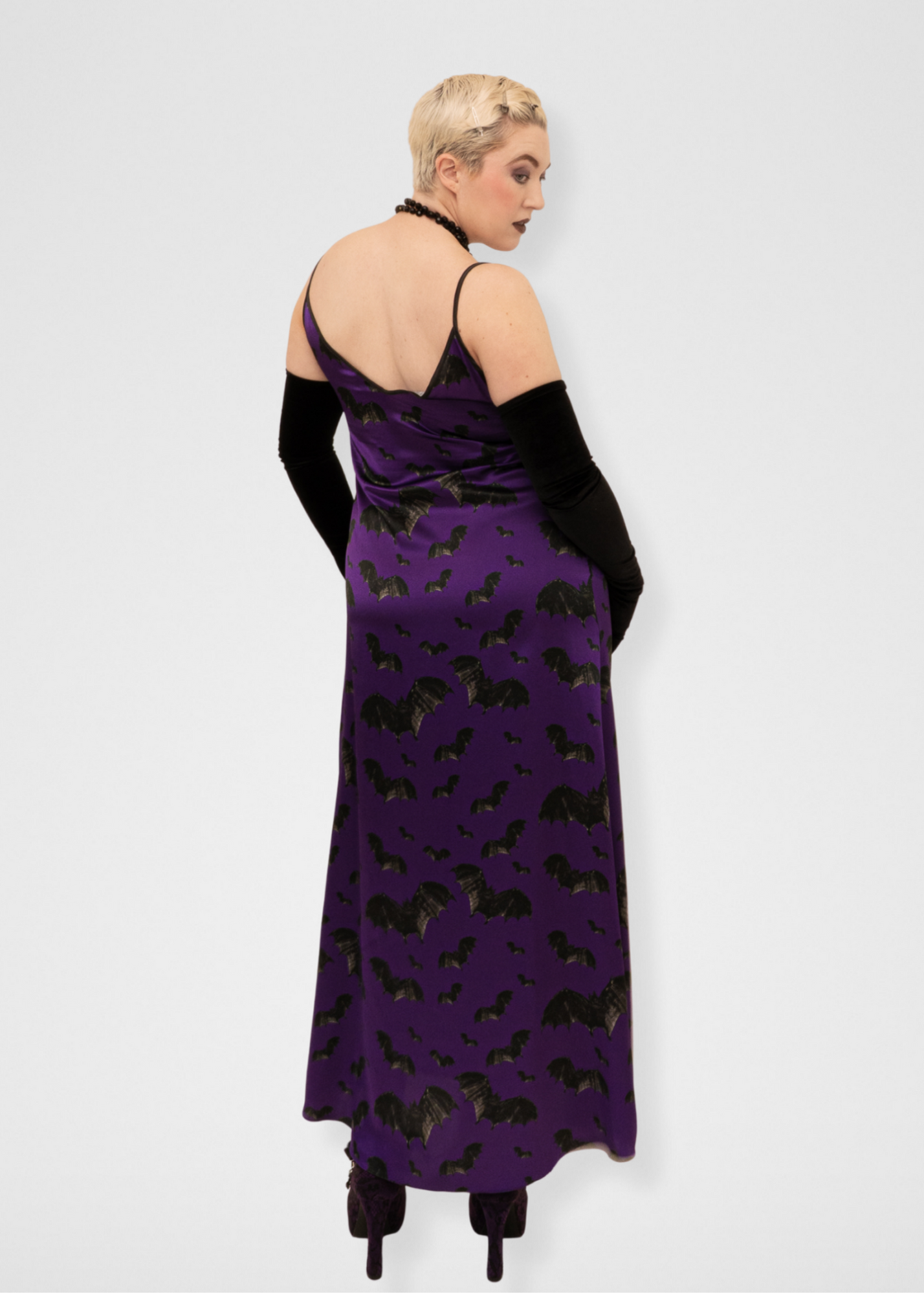 Bats Silk Maxi Slip Dress - Dark Purple