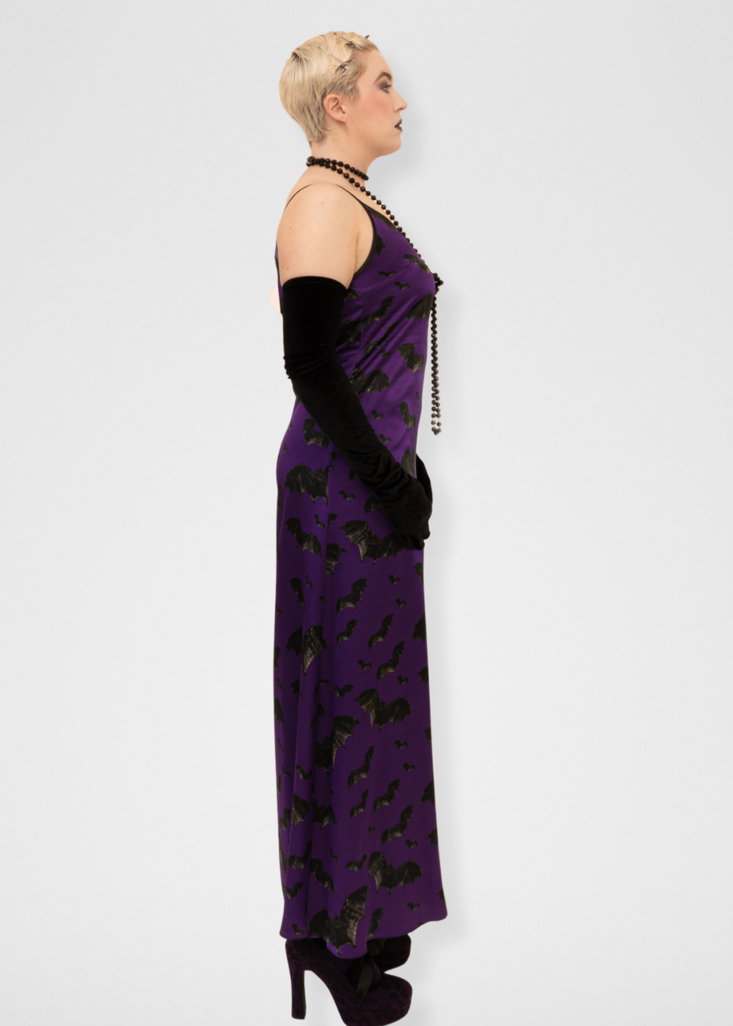 Bats Silk Maxi Slip Dress - Dark Purple