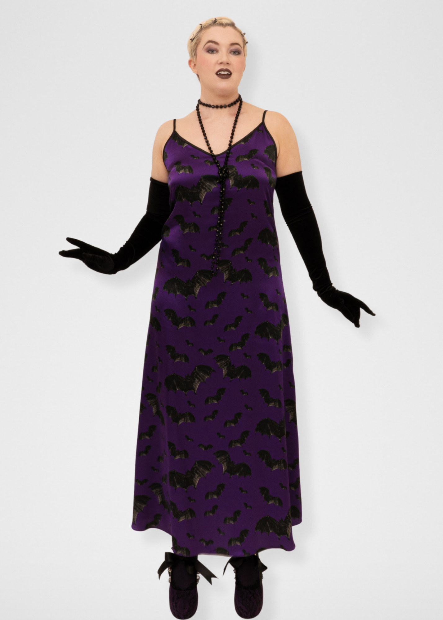 Bats Silk Maxi Slip Dress - Dark Purple