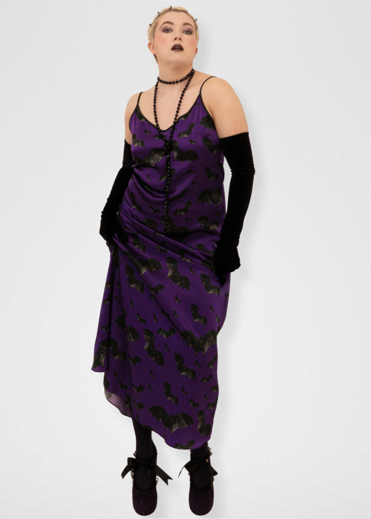 Bats Silk Maxi Slip Dress - Dark Purple