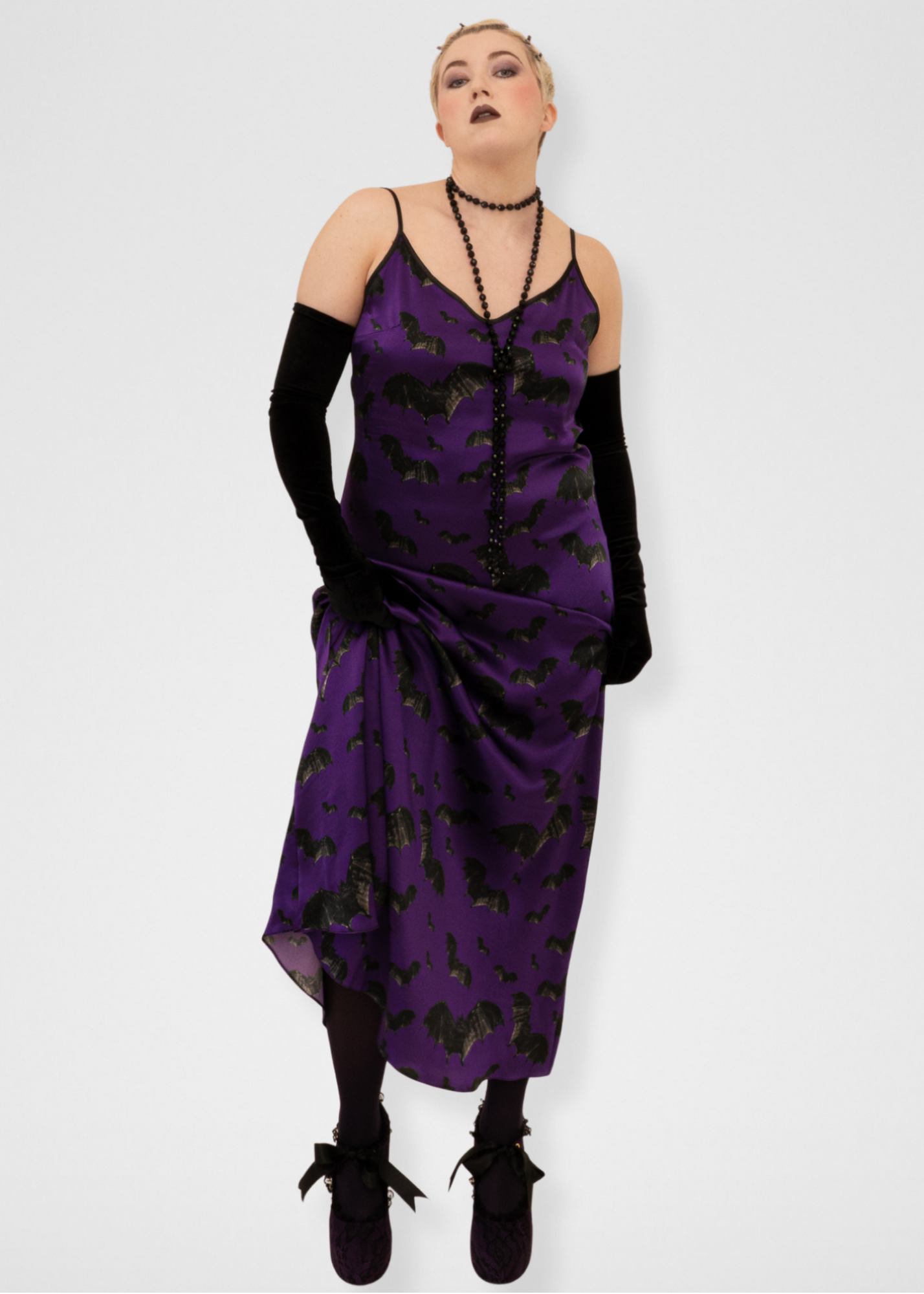 Bats Silk Maxi Slip Dress - Dark Purple
