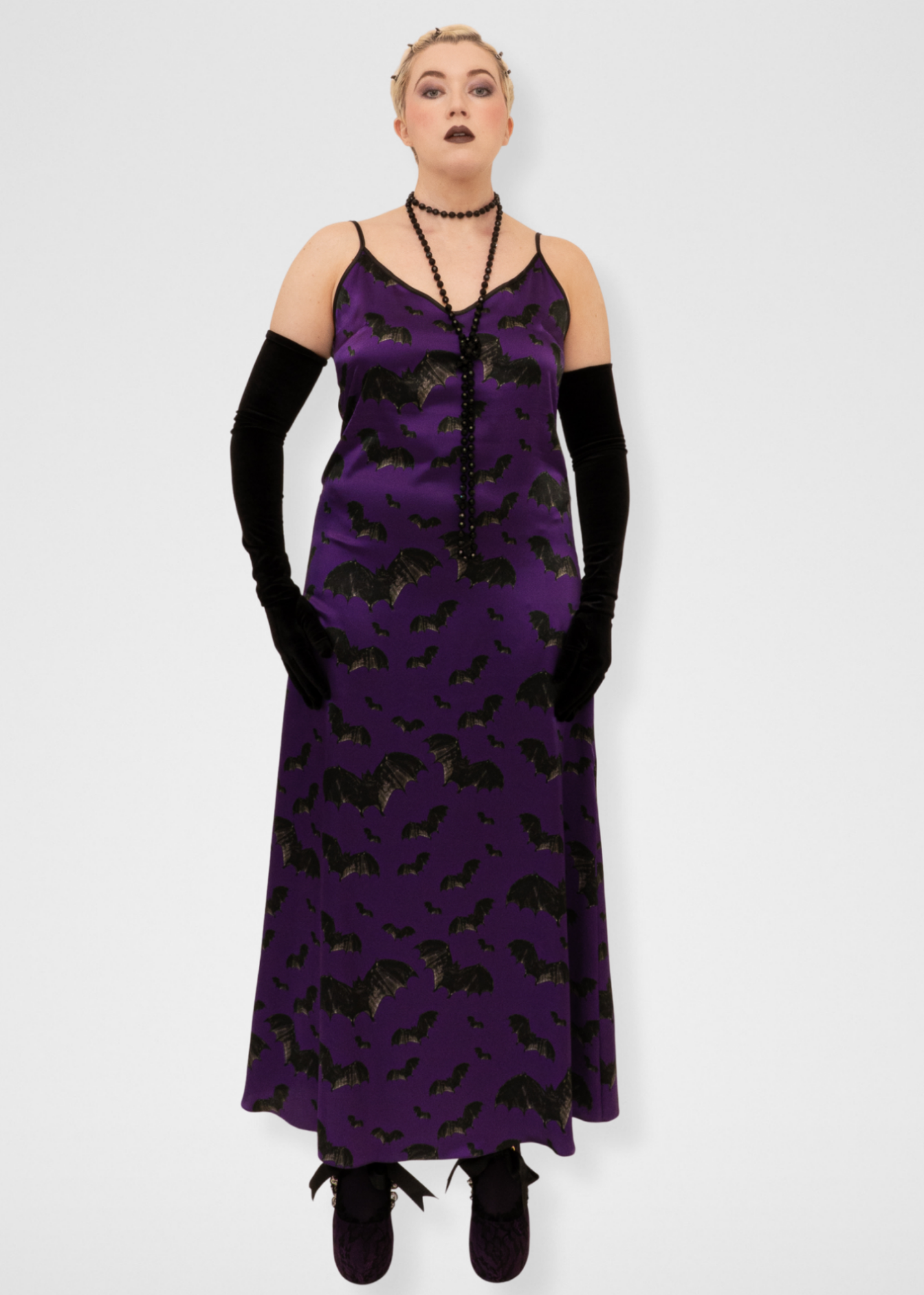 Bats Silk Maxi Slip Dress - Dark Purple