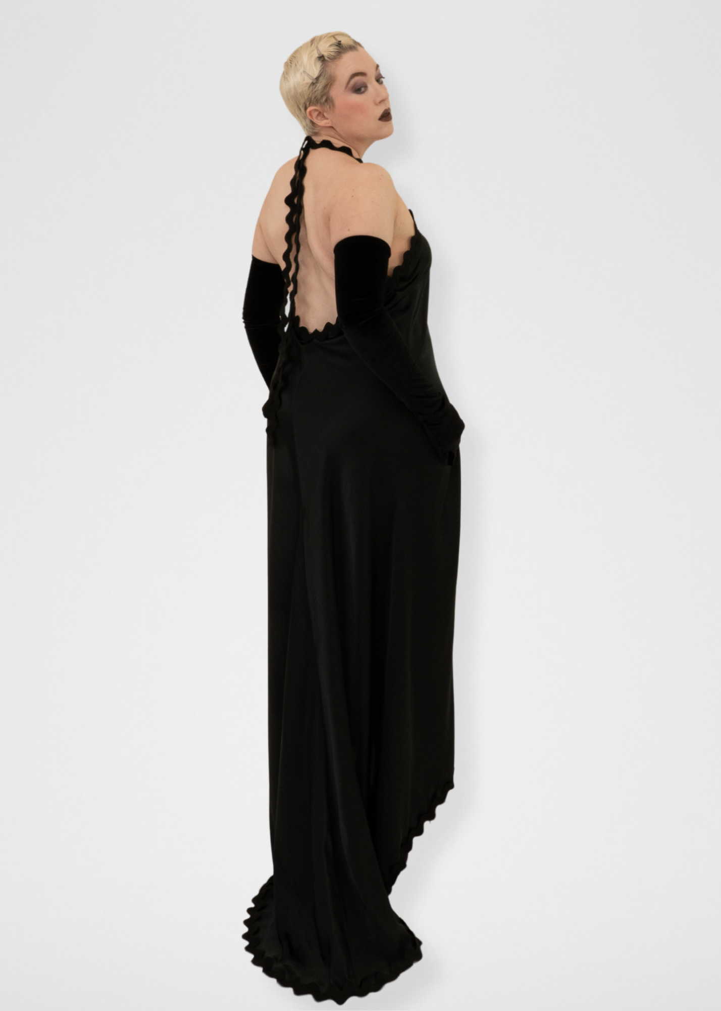 Silk Halter Gown Ric Rac Dress - Black