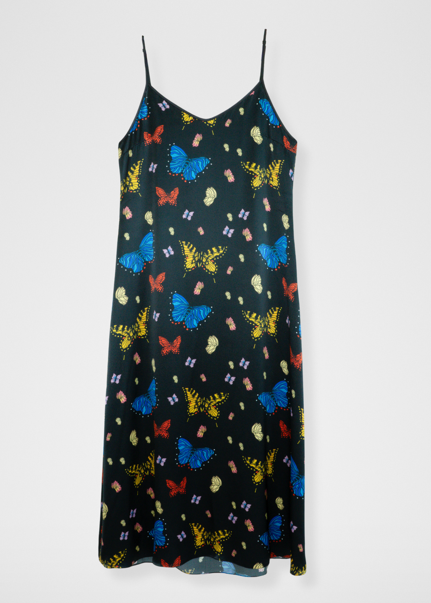 Butterflies Silk Maxi Slip Dress - Black