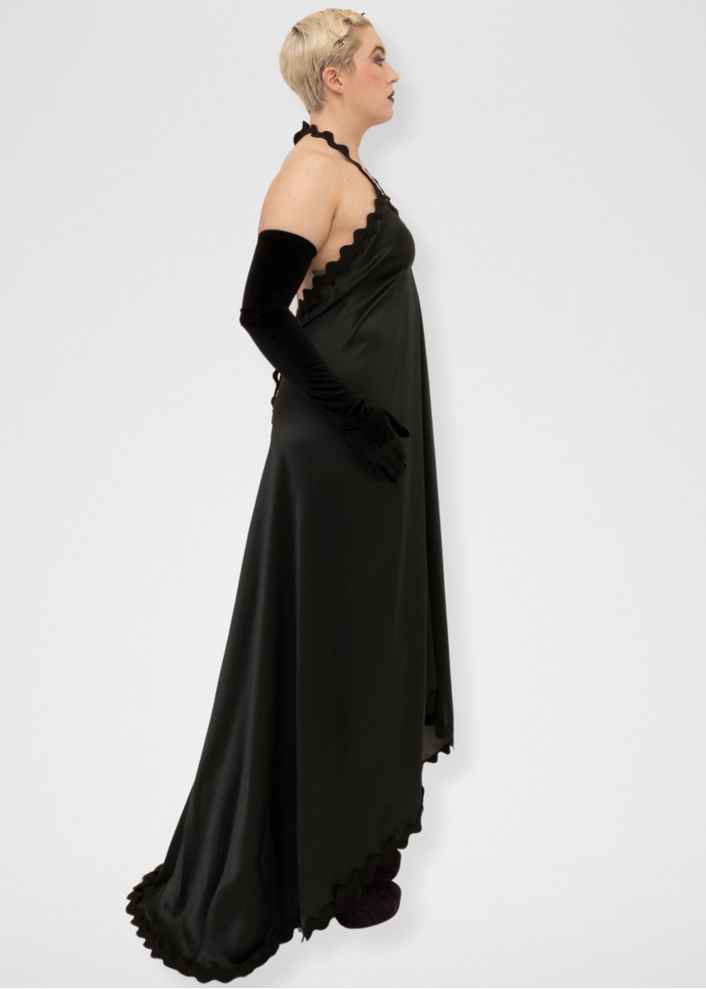 Silk Halter Gown Ric Rac Dress - Black