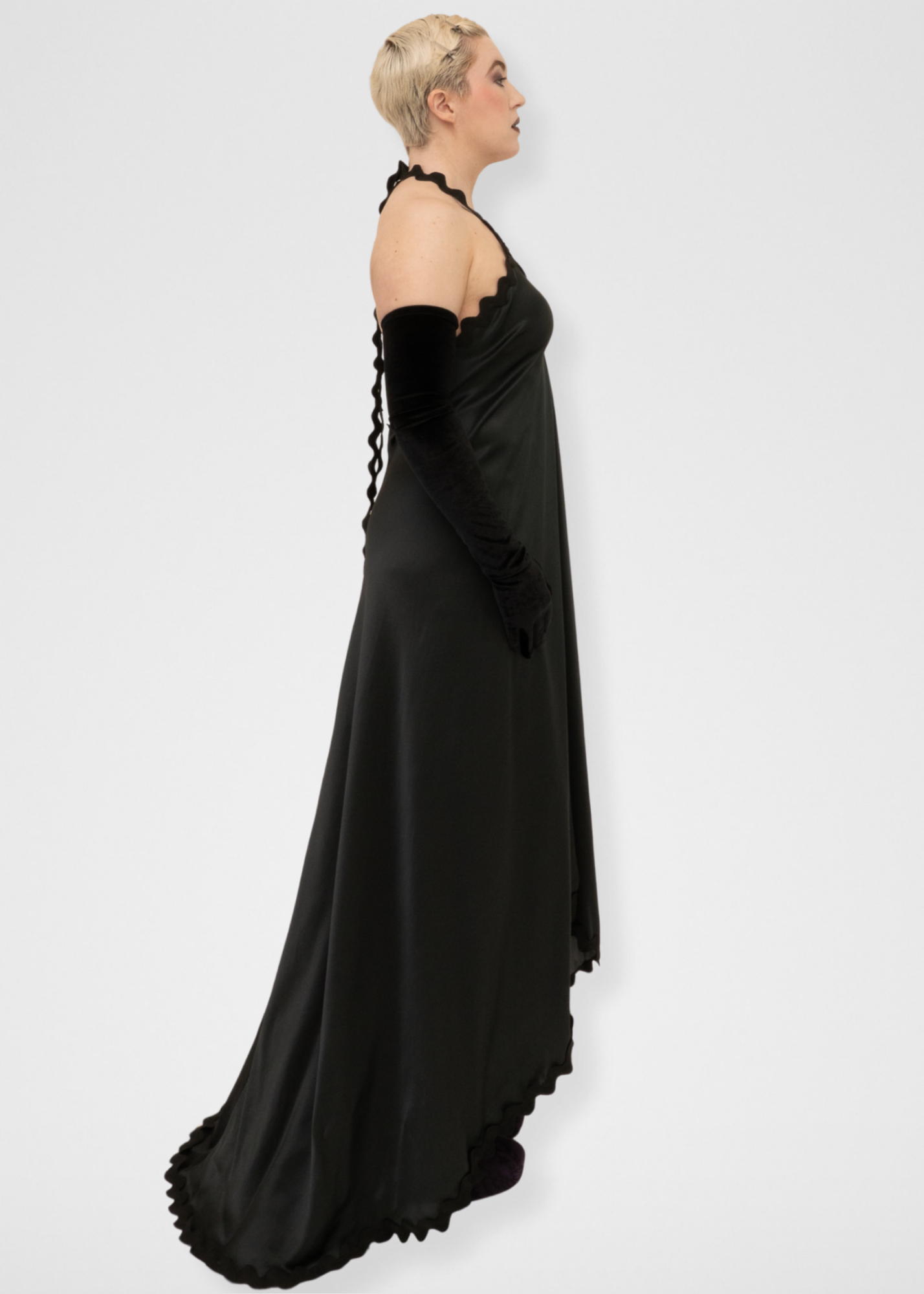 Silk Halter Gown Ric Rac Dress - Black