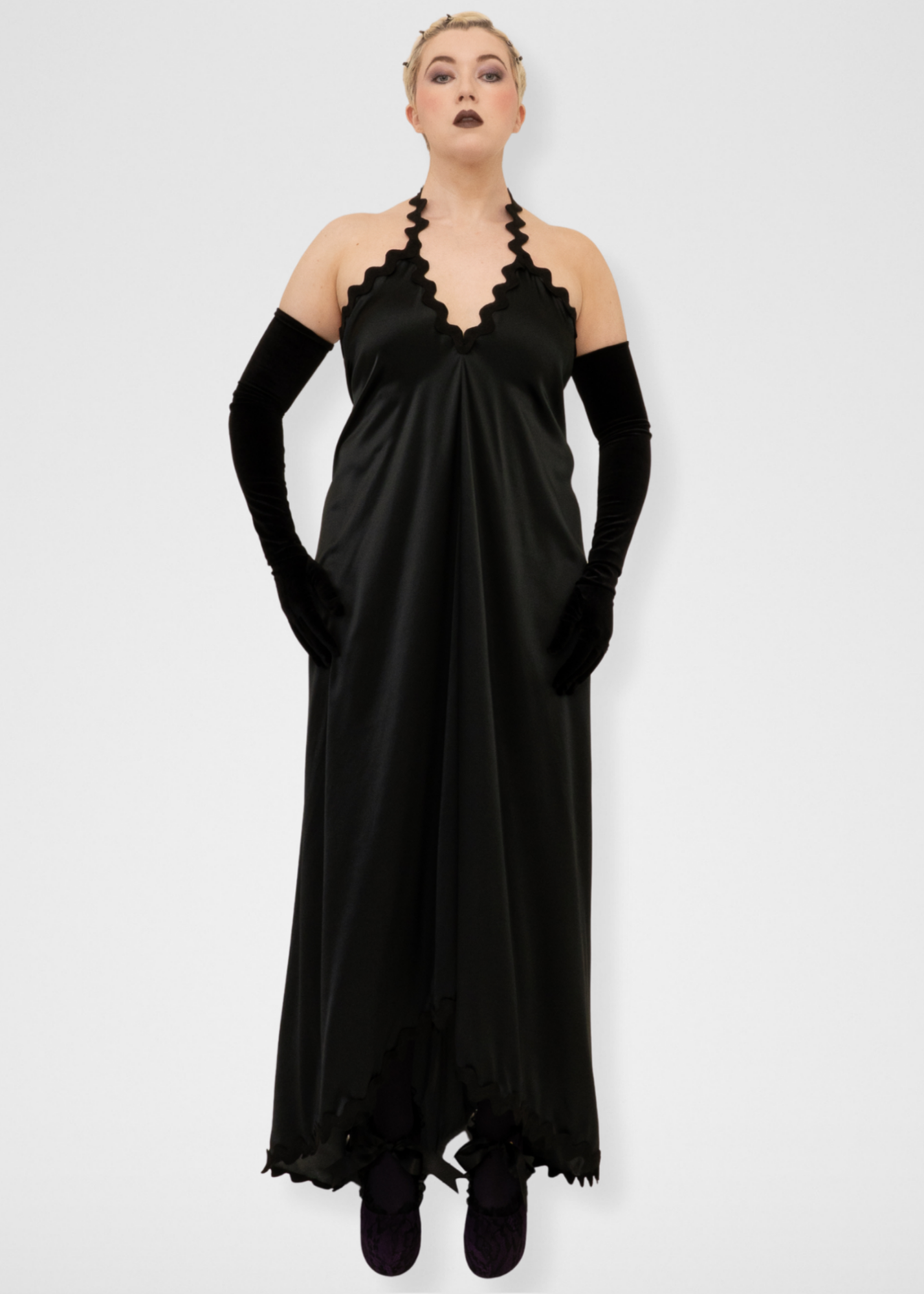 Silk Halter Gown Ric Rac Dress - Black