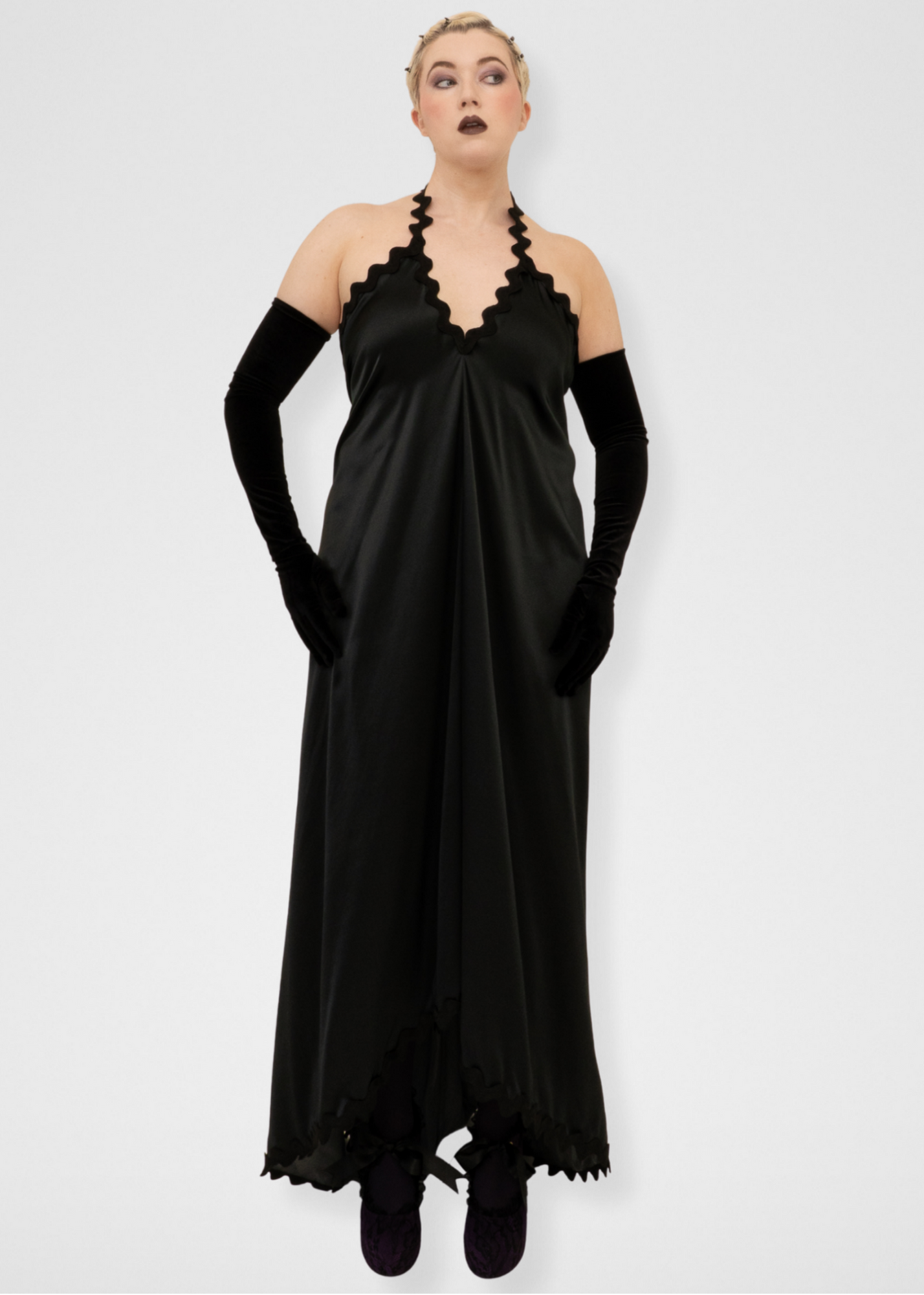 Silk Halter Gown Ric Rac Dress - Black