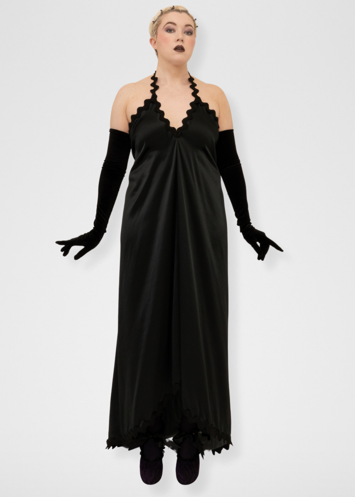Silk Halter Gown Ric Rac Dress - Black