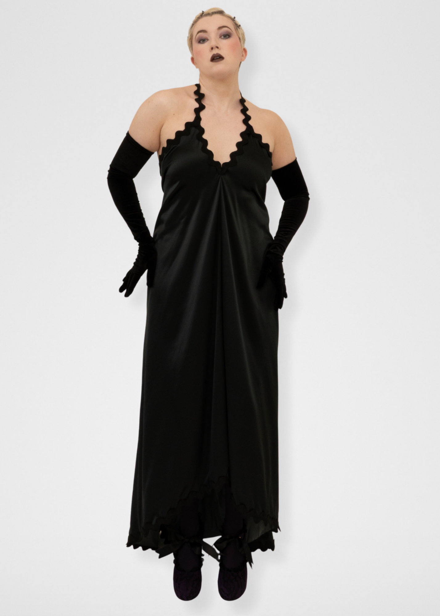 Silk Halter Gown Ric Rac Dress - Black