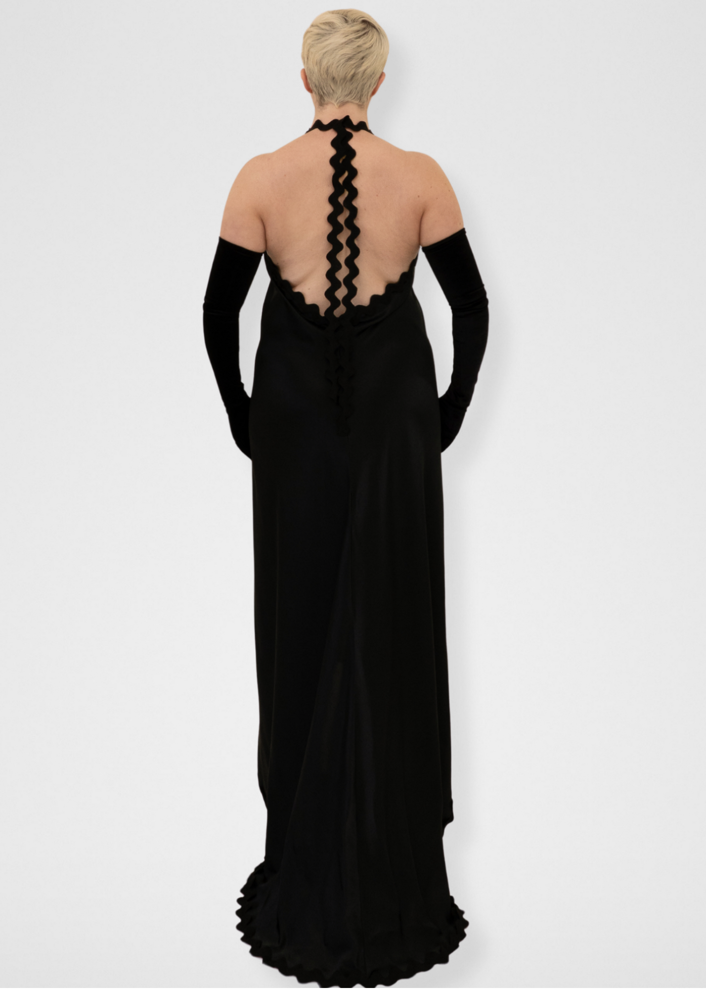 Silk Halter Gown Ric Rac Dress - Black