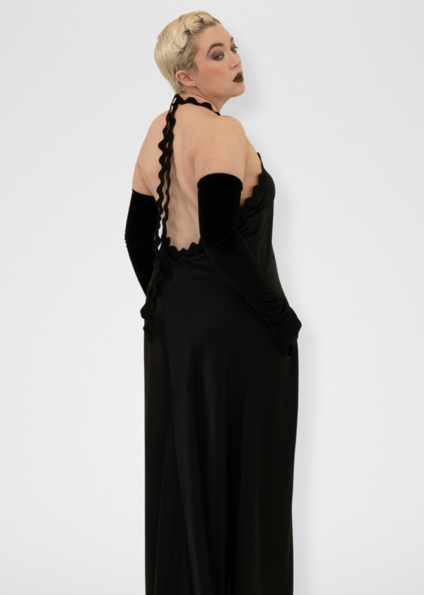 Silk Halter Gown Ric Rac Dress - Black