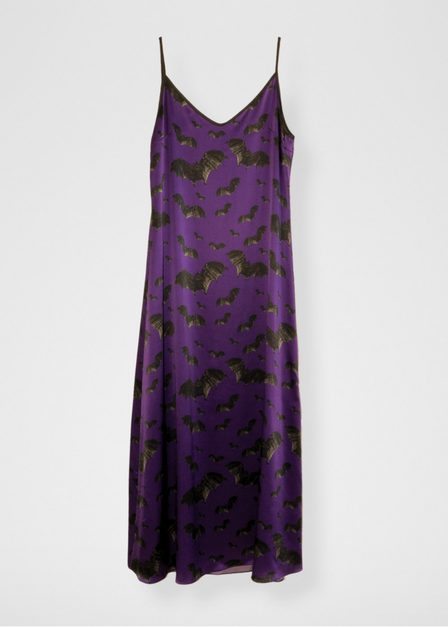 Bats Silk Maxi Slip Dress - Dark Purple