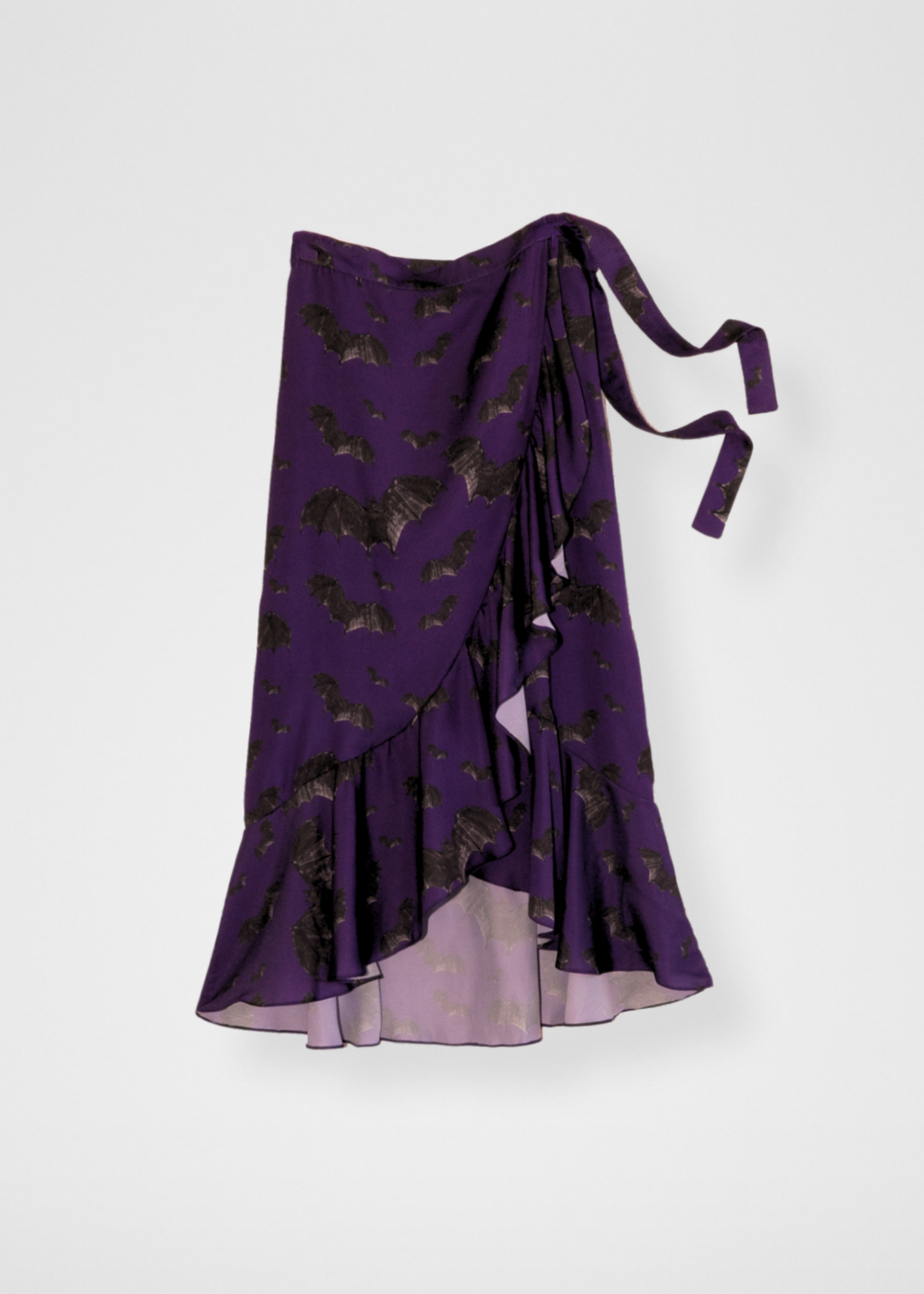 Bats Ruffle Midi Wrap Skirt - Dark Purple