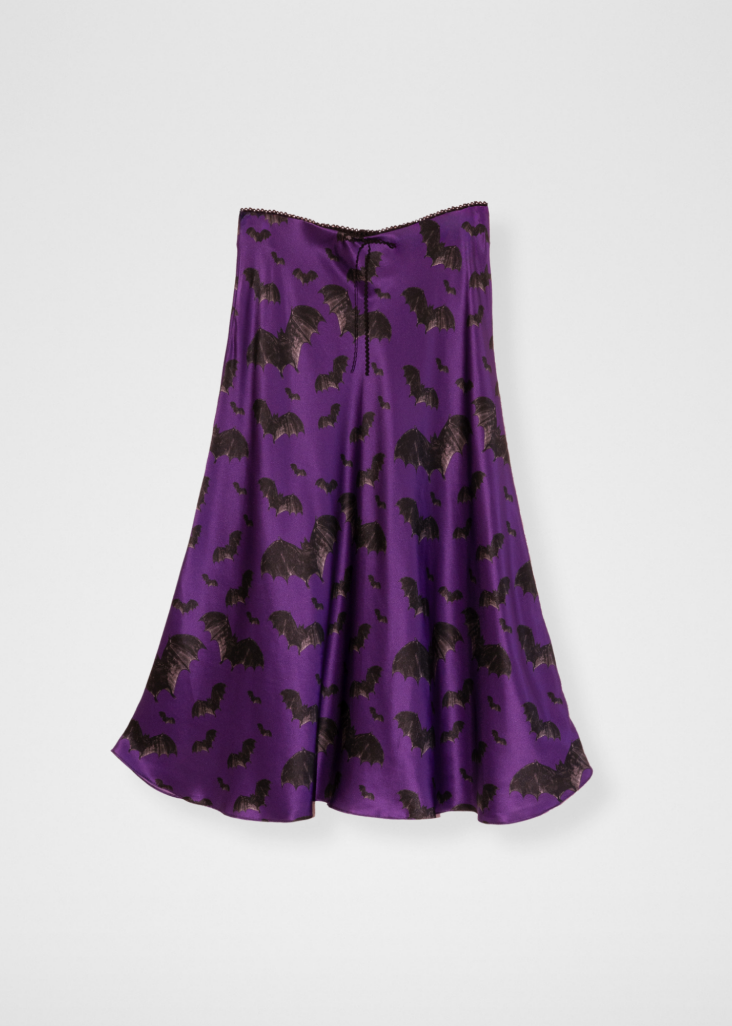 Bats Silk Midi Slip Skirt - Dark Purple