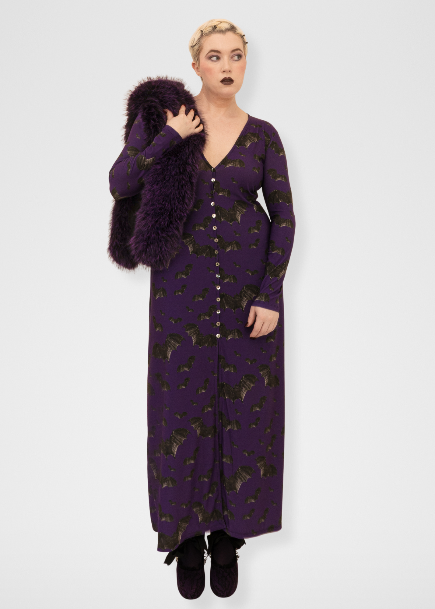 Bats Duster Cardigan - Dark Purple