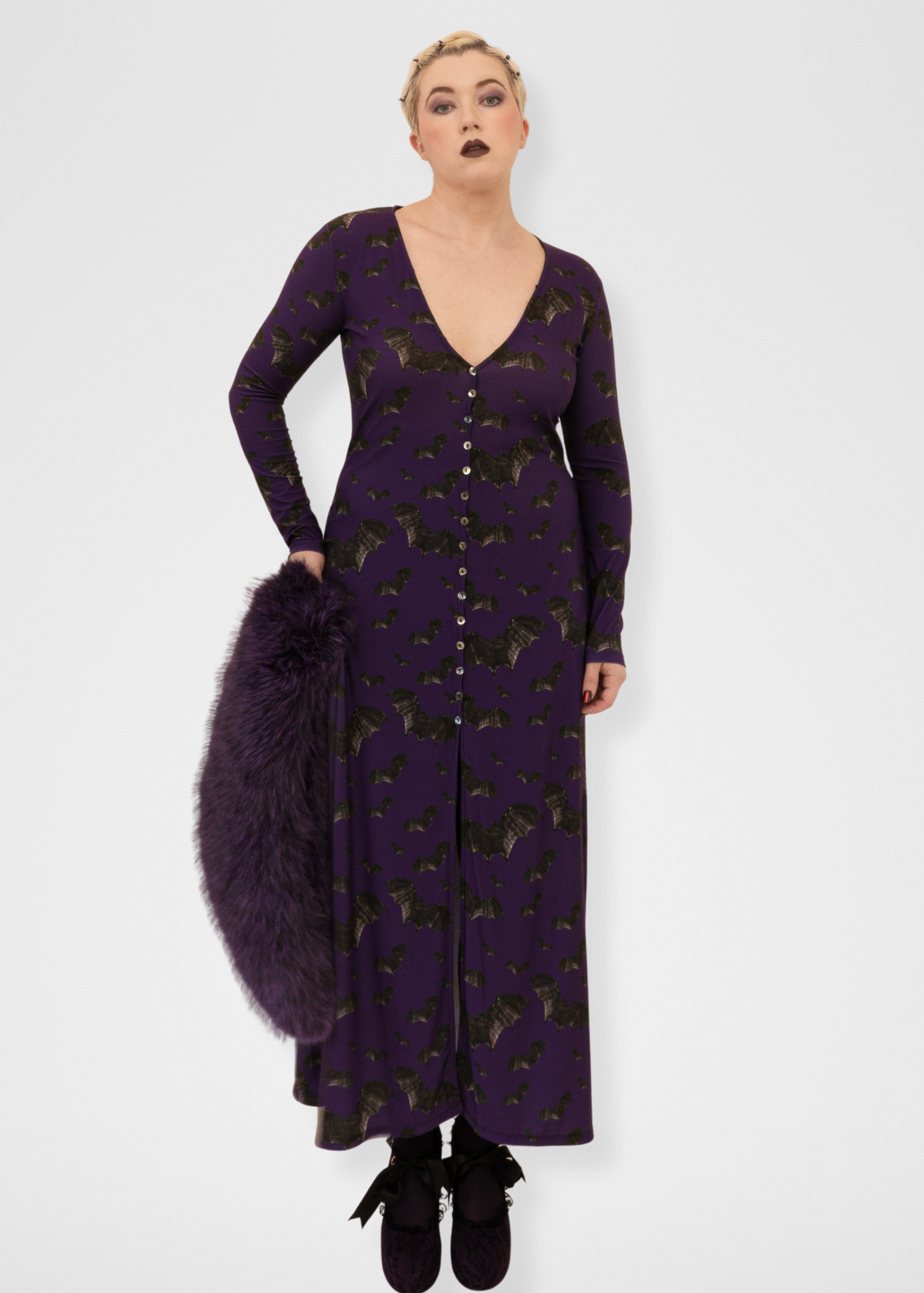 Bats Duster Cardigan - Dark Purple