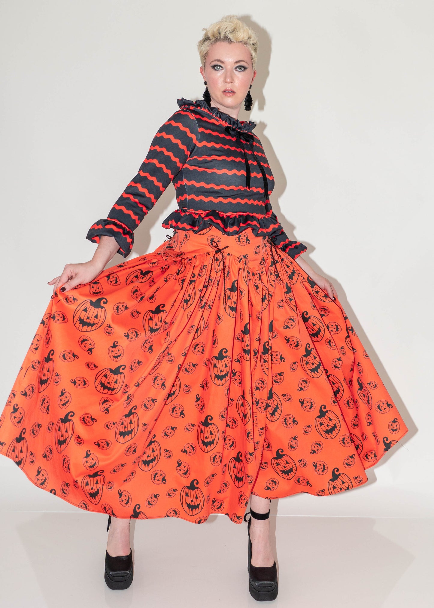The Alice Maxi Full Gathered Skirt - Pumpkin Print