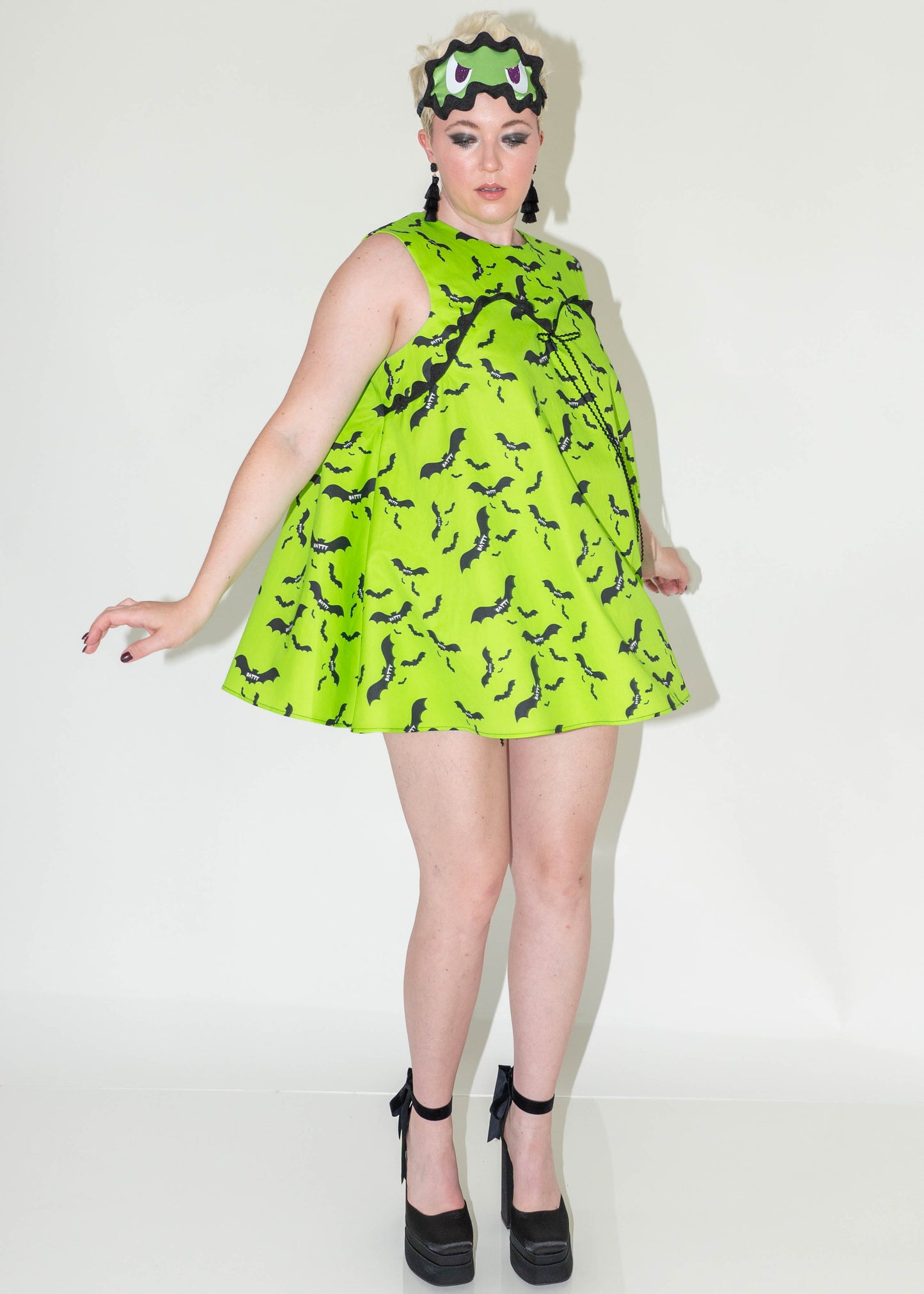 Not Your Babydoll Set - Batty Neon Green Print