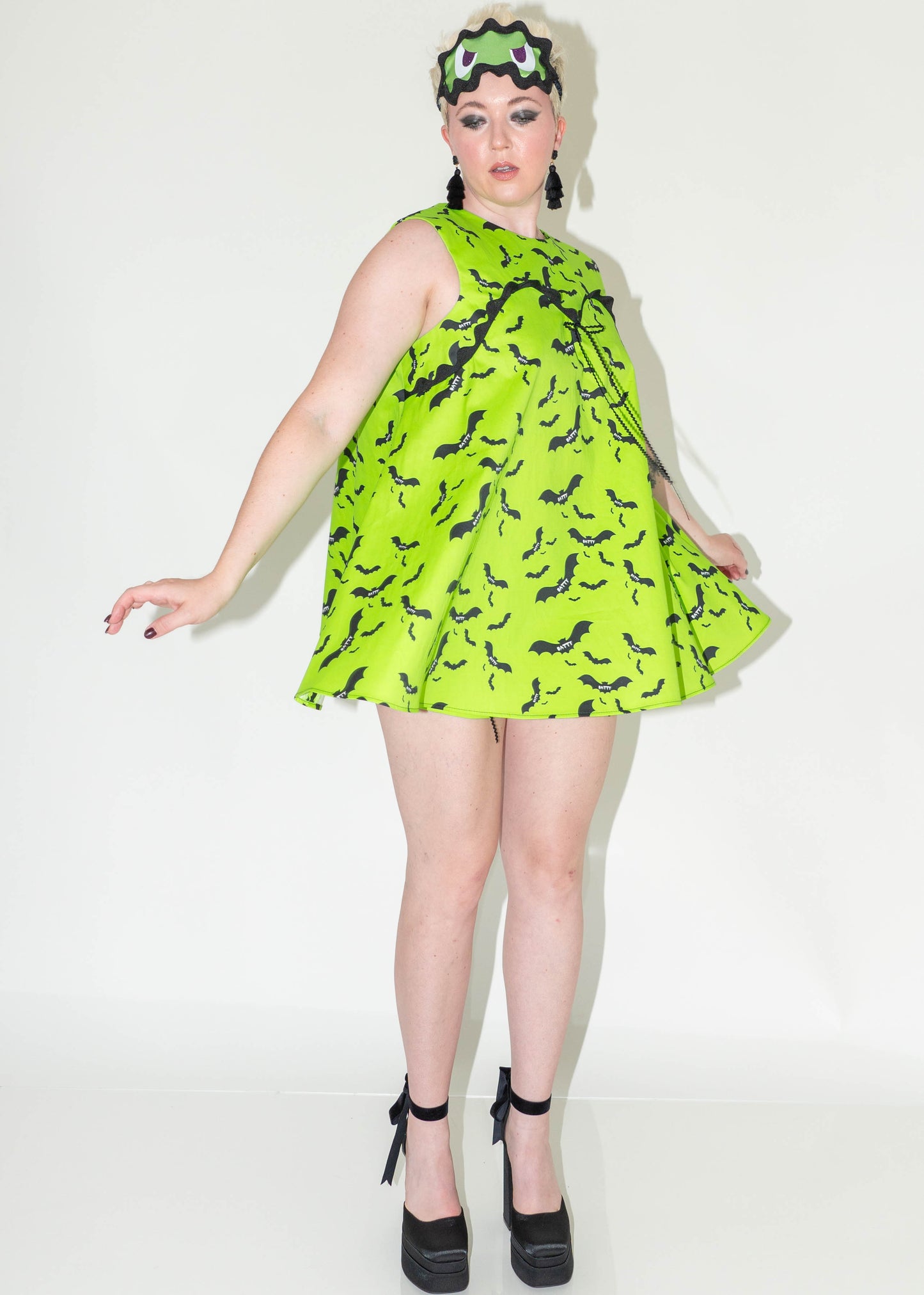 Not Your Babydoll Set - Batty Neon Green Print