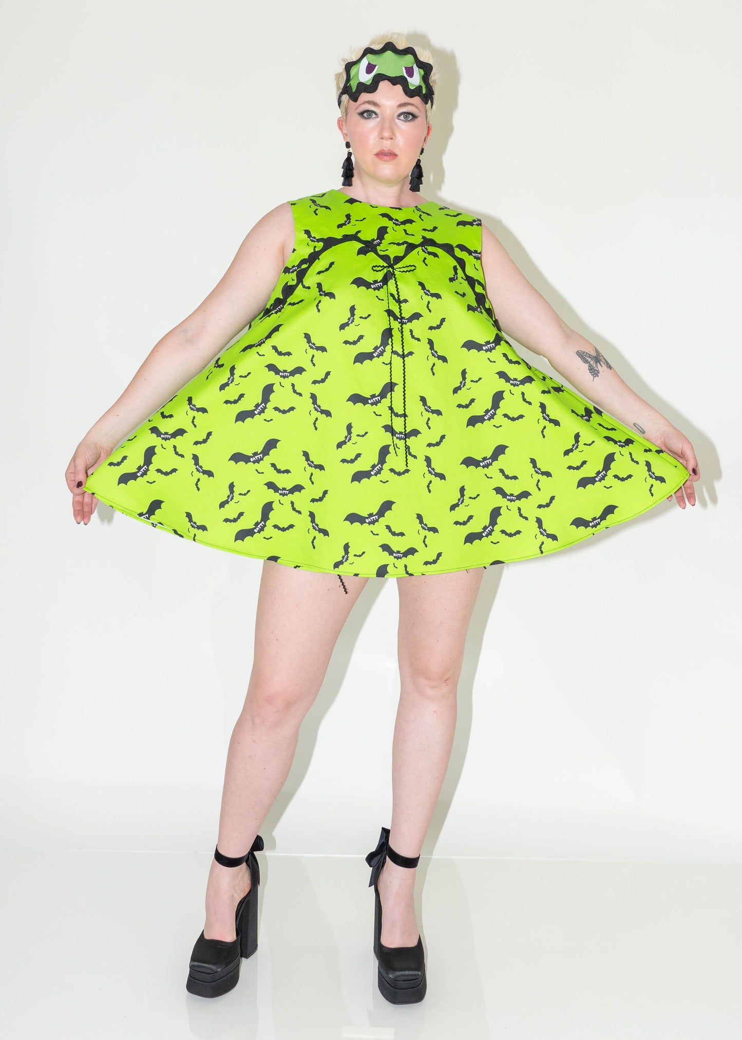 Not Your Babydoll Set - Batty Neon Green Print