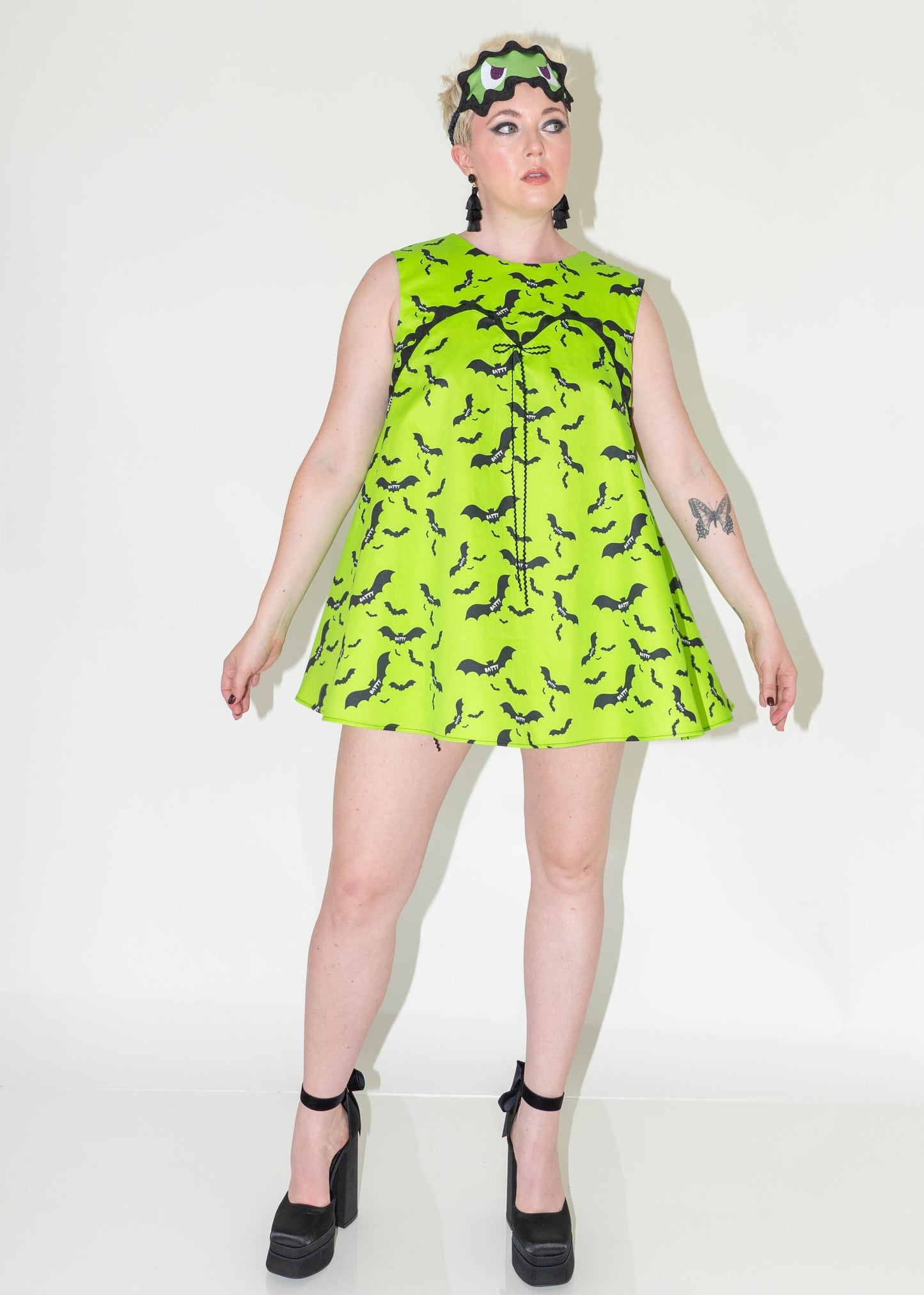Not Your Babydoll Set - Batty Neon Green Print