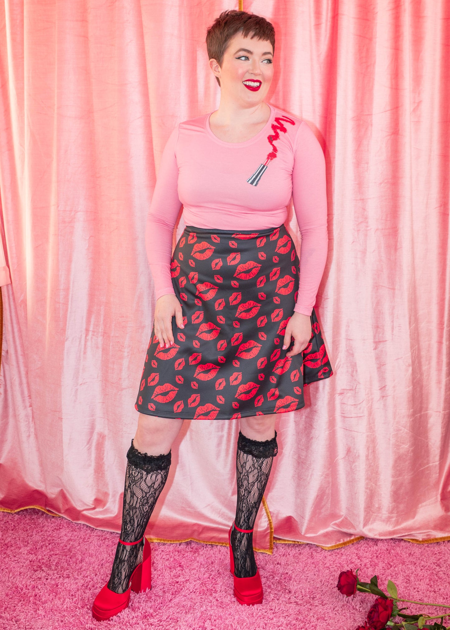 SAMPLE My Weapon Of Choice Lipstick Print - Long Sleeve Tee - Pink