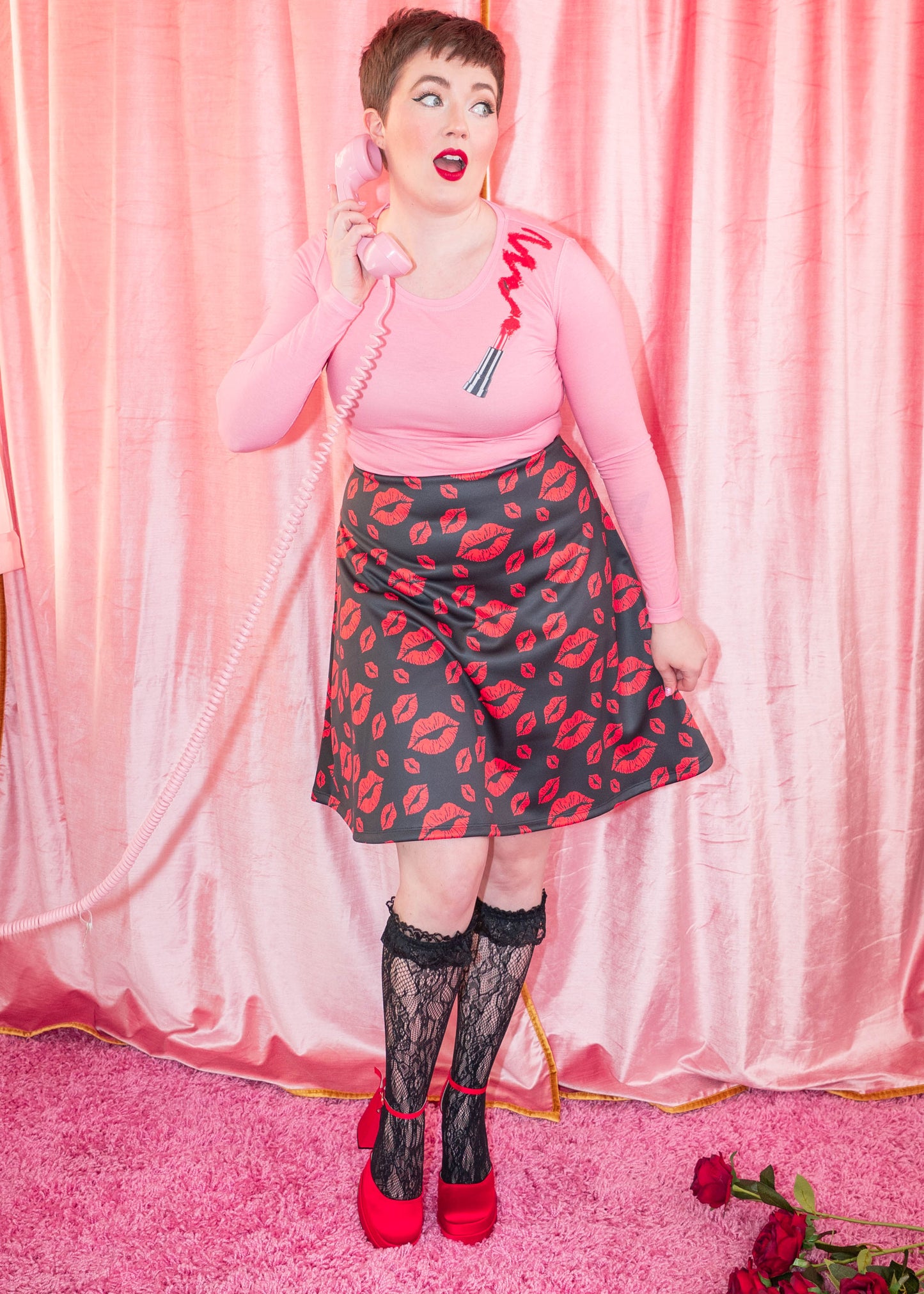 SAMPLE My Weapon Of Choice Lipstick Print - Long Sleeve Tee - Pink