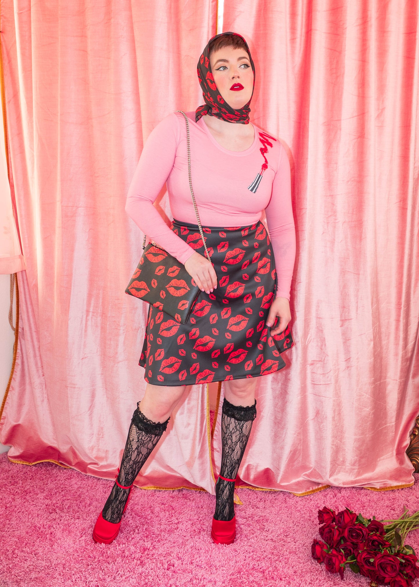 SAMPLE My Weapon Of Choice Lipstick Print - Long Sleeve Tee - Pink