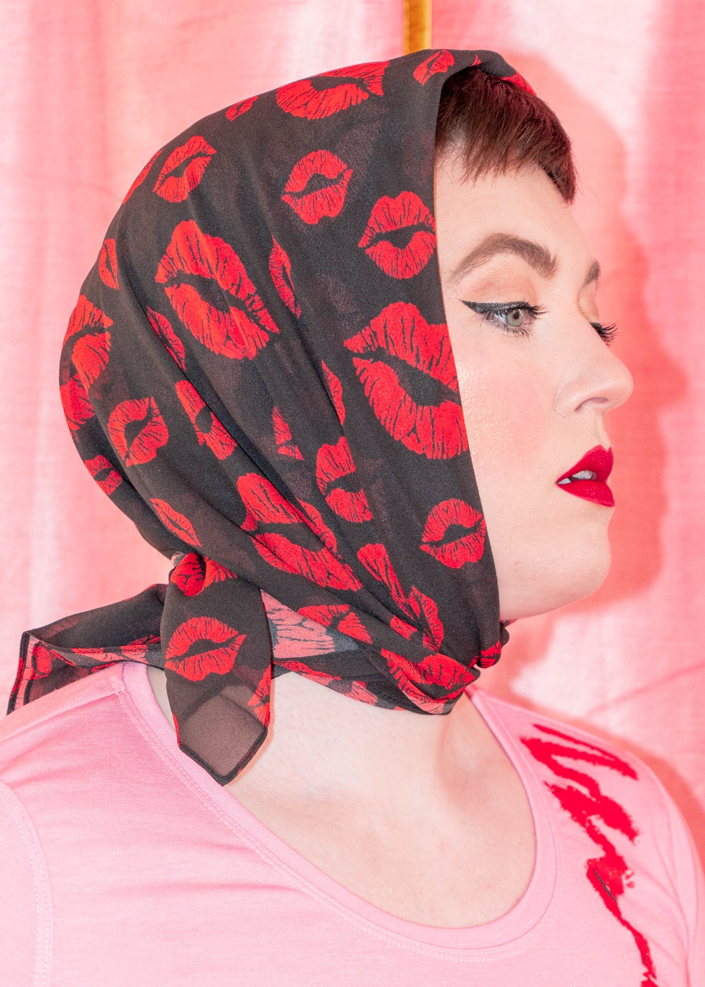 SAMPLE Filakia Kisses Print - Silk Sheer Georgette Scarf - Black