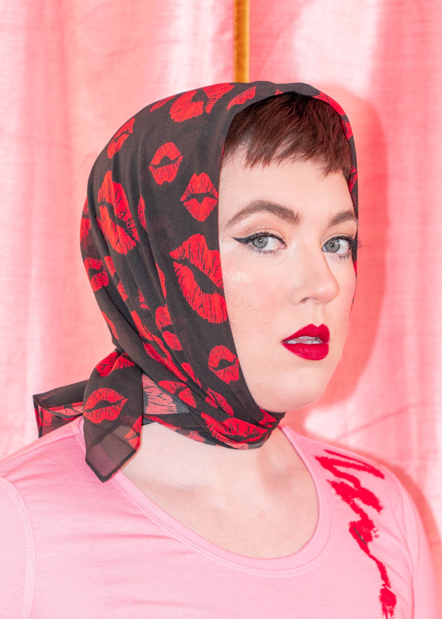 SAMPLE Filakia Kisses Print - Silk Sheer Georgette Scarf - Black