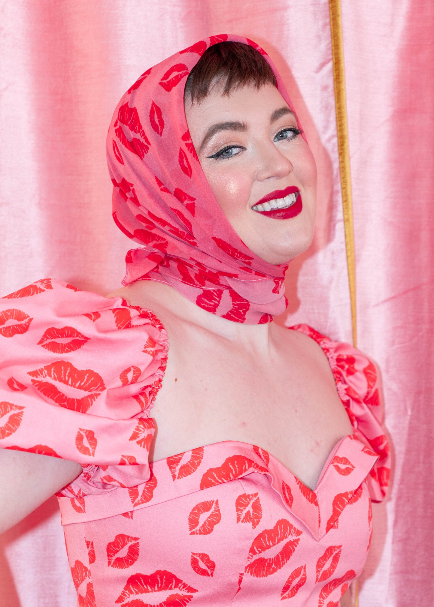SAMPLE Filakia Kisses Print - Silk Sheer Georgette Scarf - Pink
