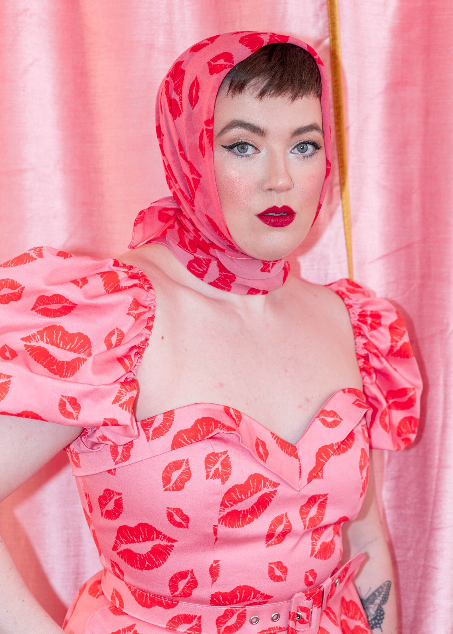 SAMPLE Filakia Kisses Print - Silk Sheer Georgette Scarf - Pink