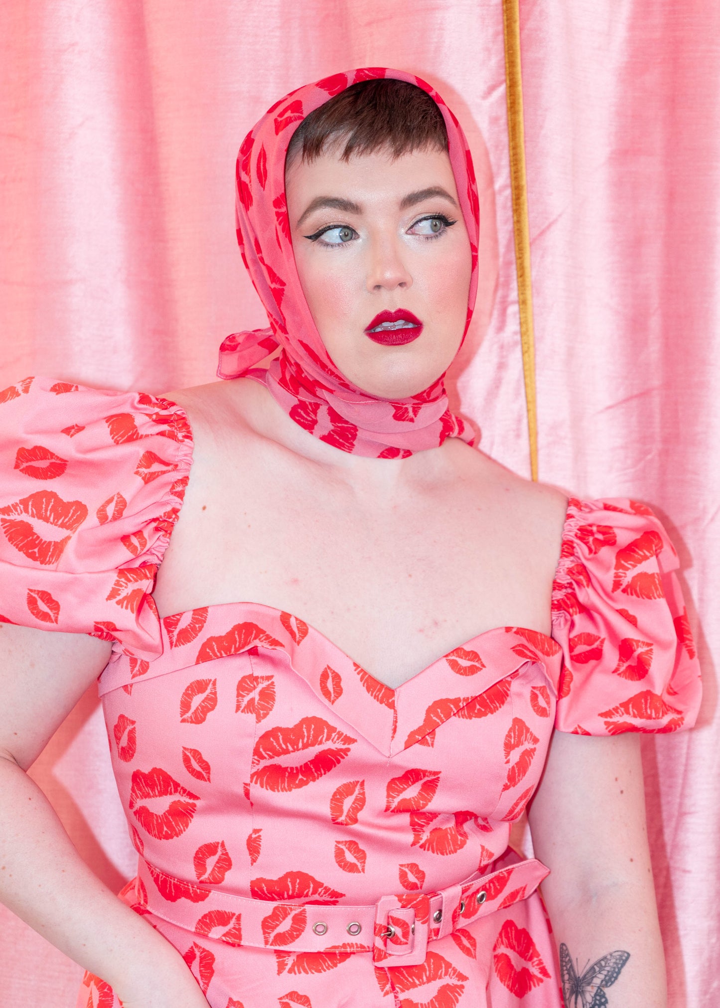 SAMPLE Filakia Kisses Print - Silk Sheer Georgette Scarf - Pink