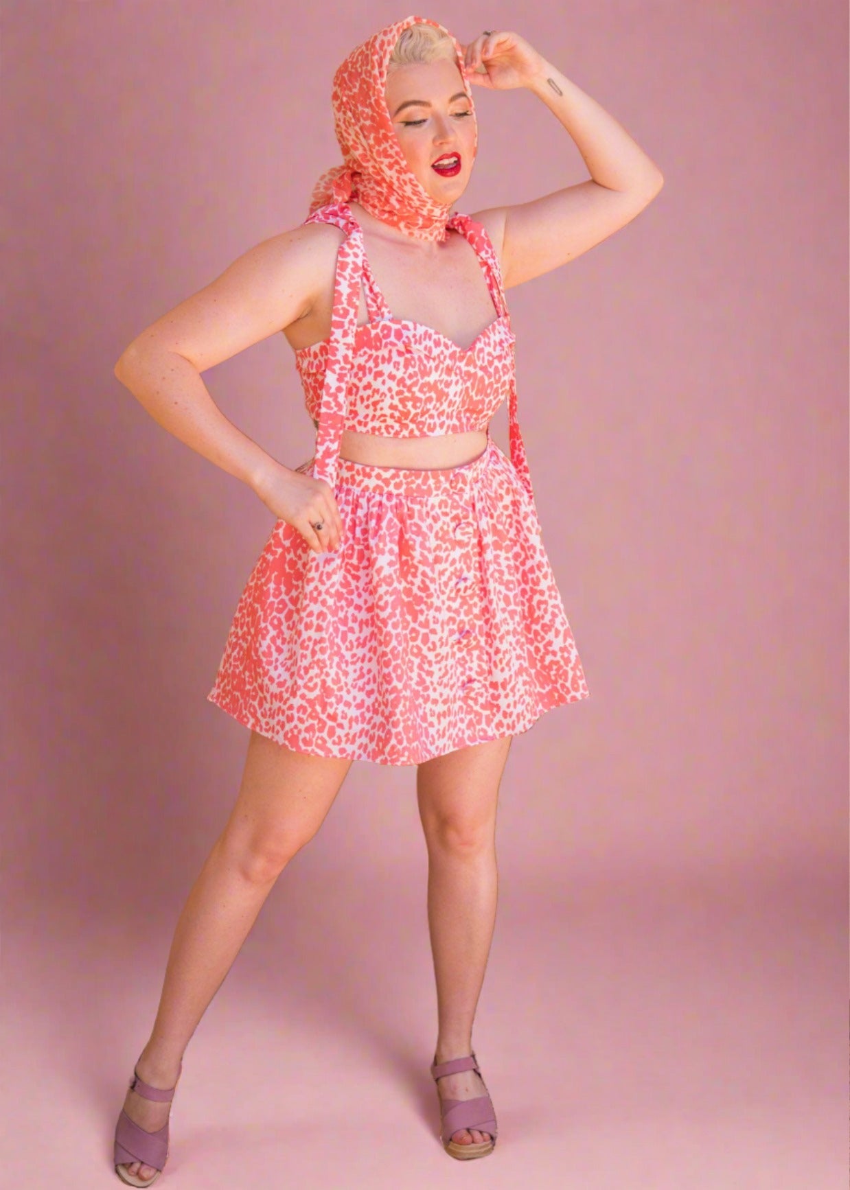 The Eartha Playsuit - Coral Pink Leopard Print